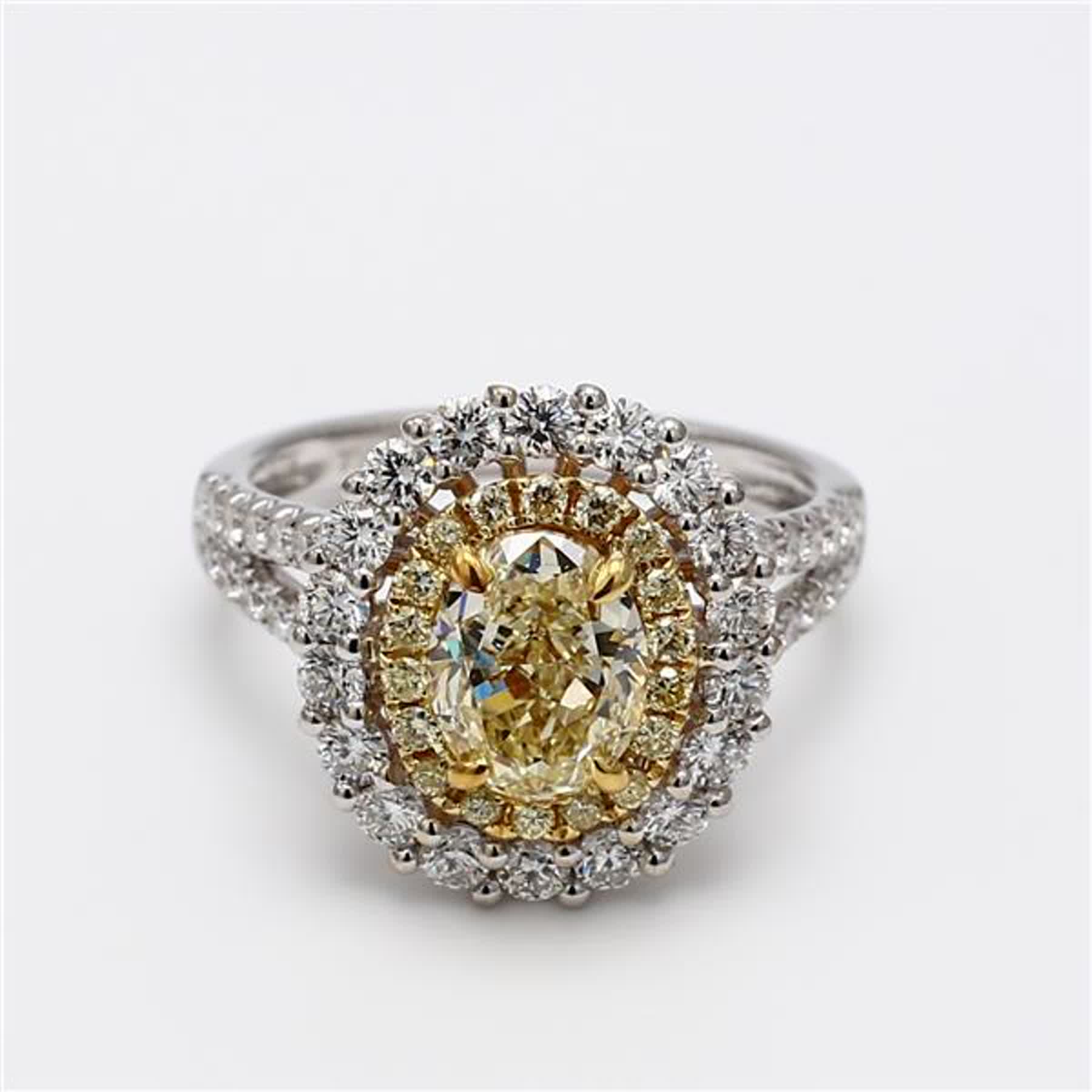 Natural Yellow Oval and White Diamond 2.89 Carat TW Gold Cocktail Ring