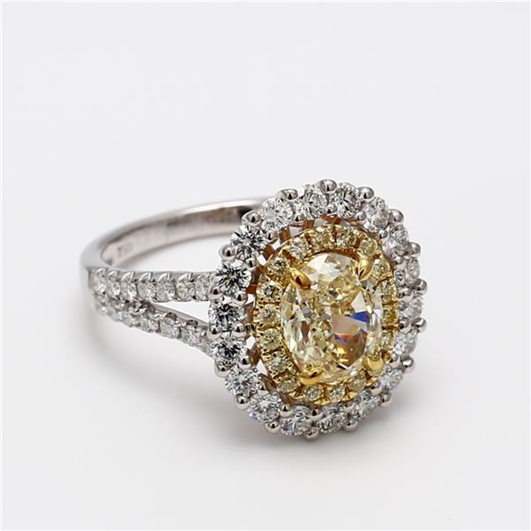 Natural Yellow Oval and White Diamond 2.89 Carat TW Gold Cocktail Ring