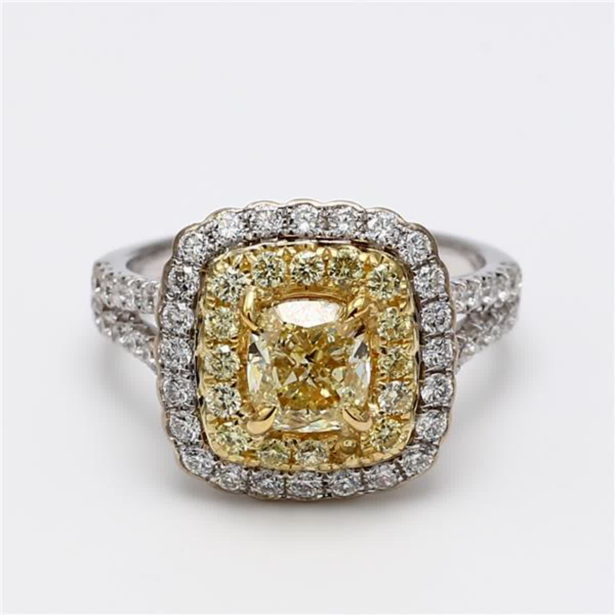 GIA Certified Natural Yellow Cushion and White Diamond 2.51 Carat TW Gold Ring