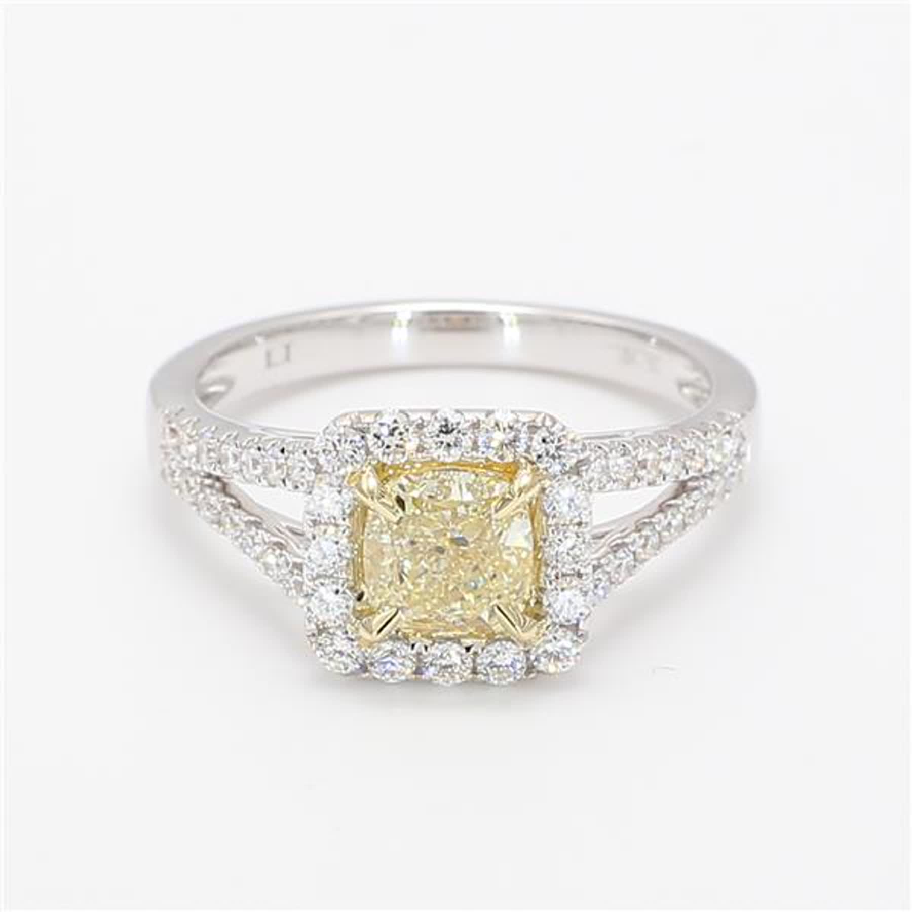 GIA Certified Natural Yellow Cushion and White Diamond 1.52 Carat TW Gold Ring