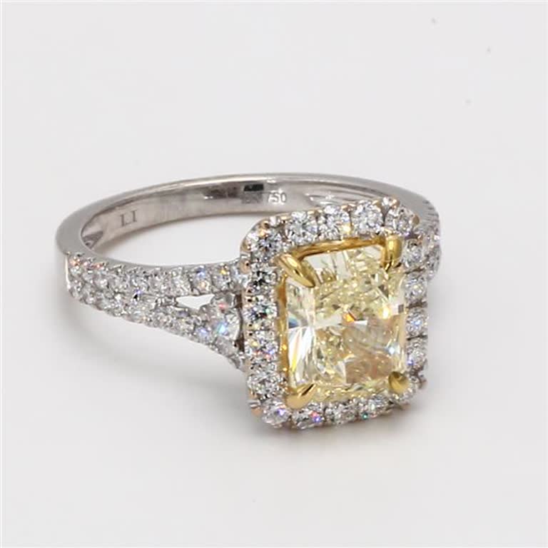 GIA Certified Natural Yellow Radiant and White Diamond 2.55 Carat TW Gold Ring