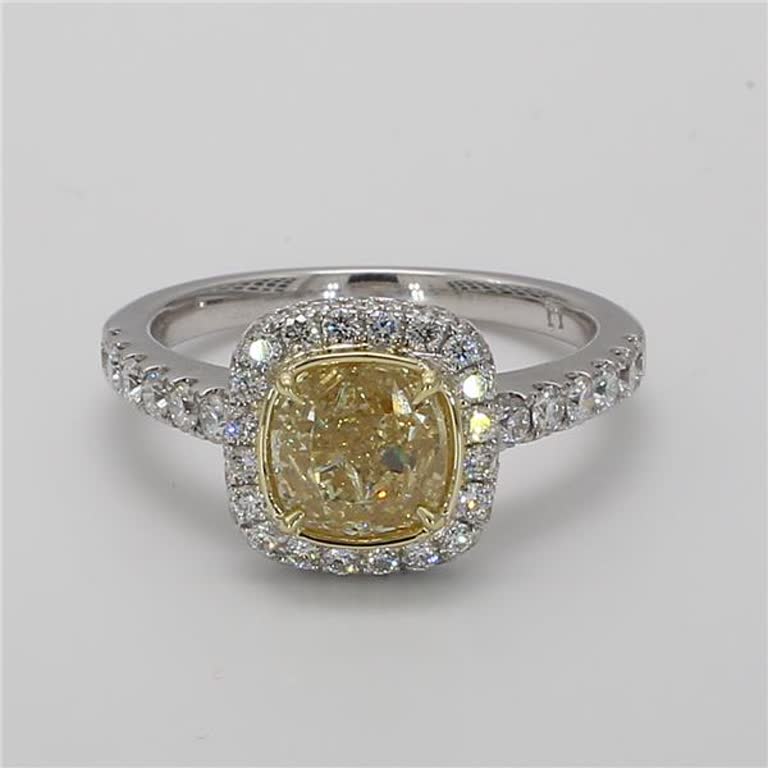 GIA Certified Natural Yellow Cushion and White Diamond 2.51 Carat TW Gold Ring