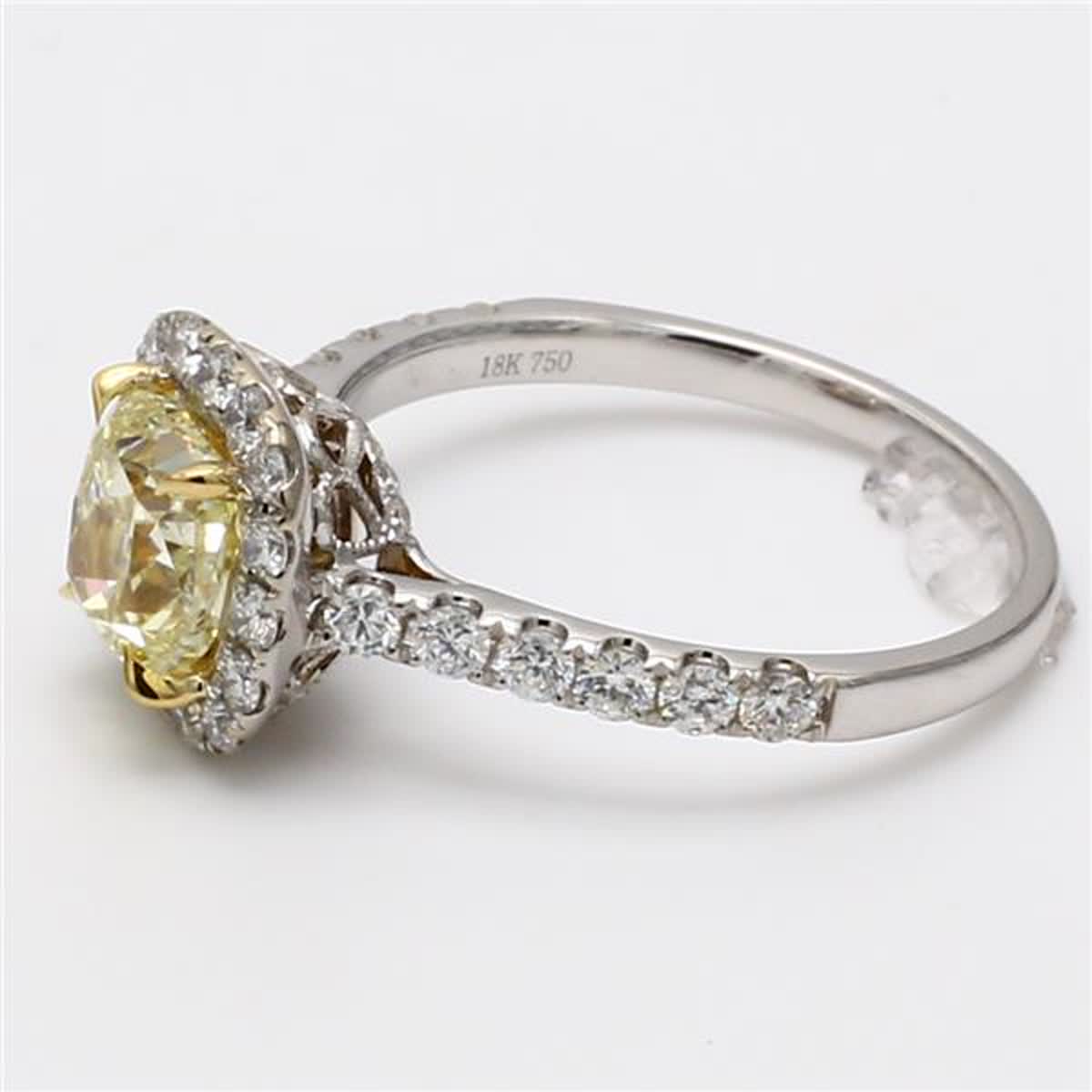 GIA Certified Natural Yellow Cushion and White Diamond 2.14 Carat TW Gold Ring