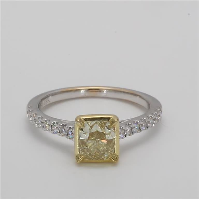 GIA Certified Natural Yellow Cushion and White Diamond 1.27 Carat TW Gold Ring