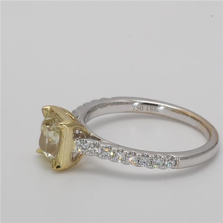 GIA Certified Natural Yellow Cushion and White Diamond 1.27 Carat TW Gold Ring