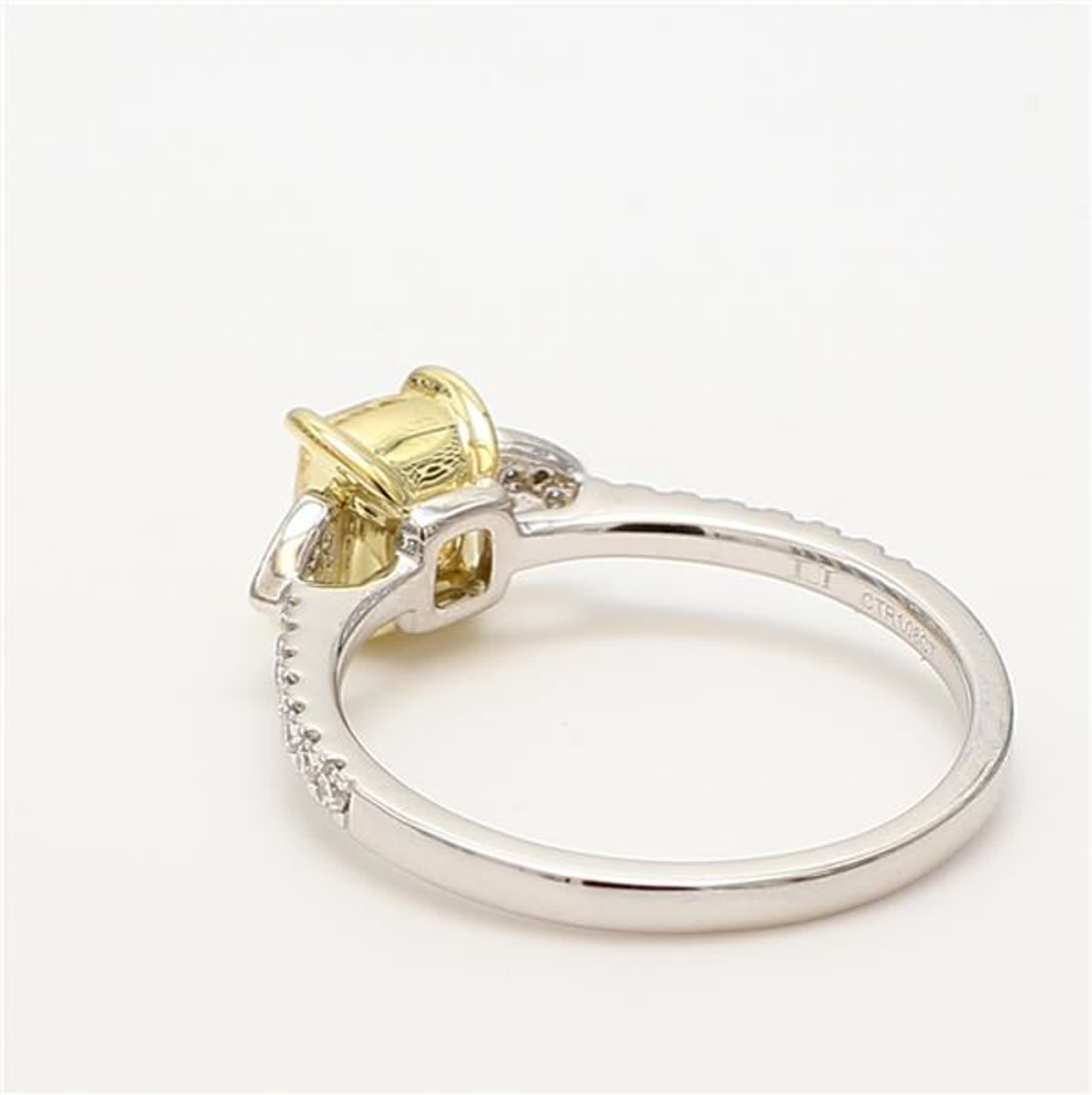 GIA Certified Natural Yellow Cushion and White Diamond 1.29 Carat TW Plat Ring
