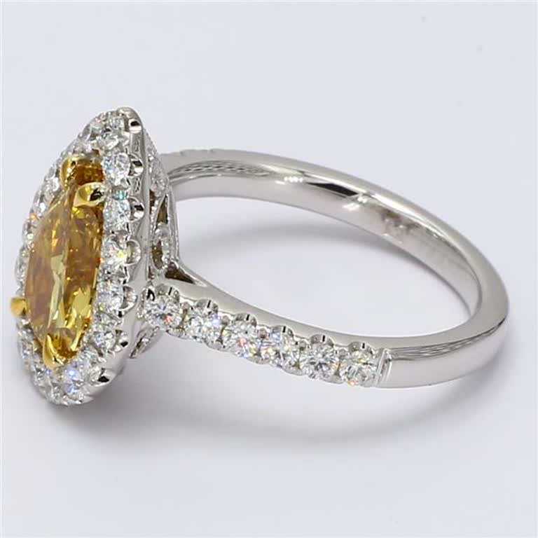GIA Certified Natural Orange Pear and White Diamond 2.28 Carat TW Gold Ring