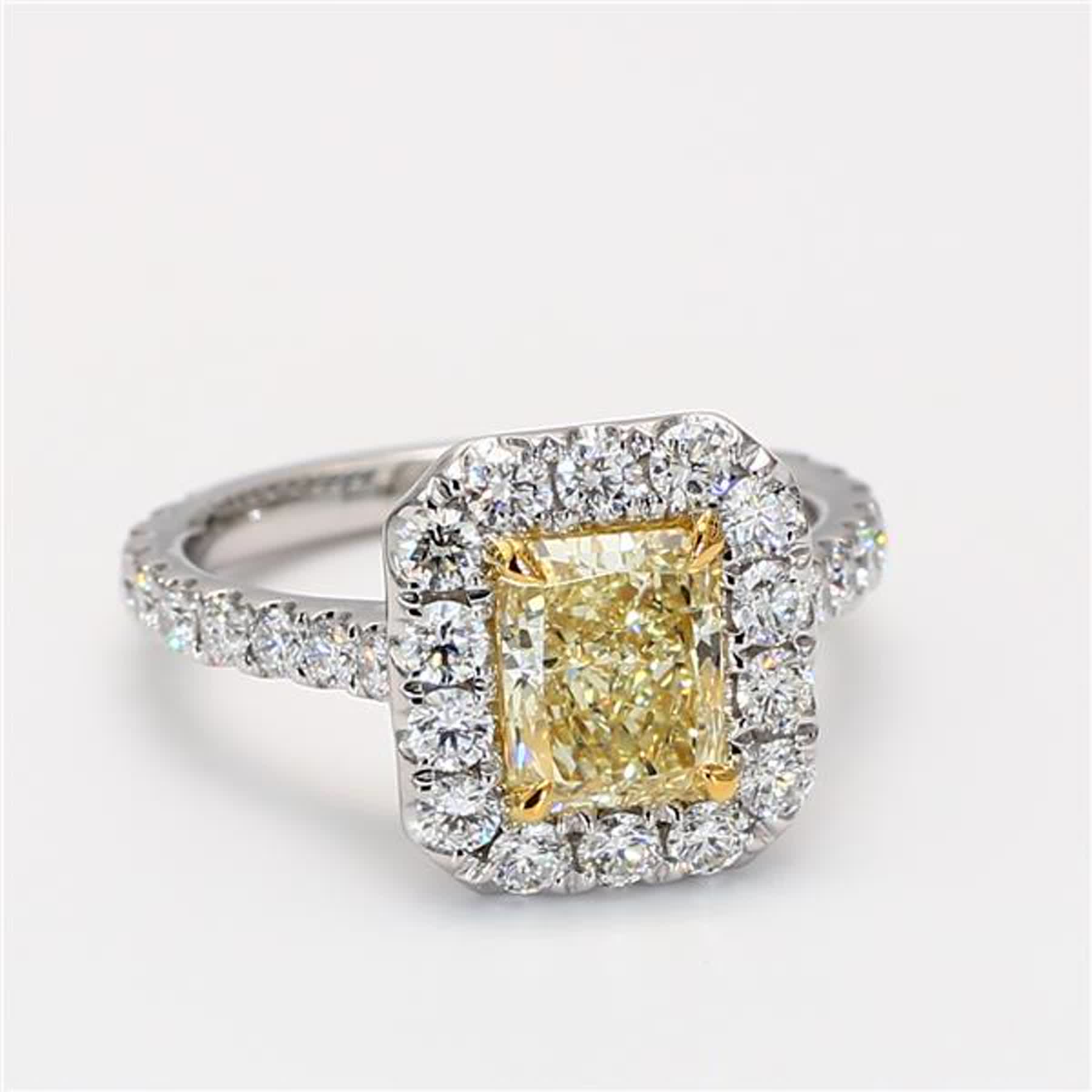 GIA Certified Natural Yellow Radiant and White Diamond 2.73 Carat TW Plat Ring