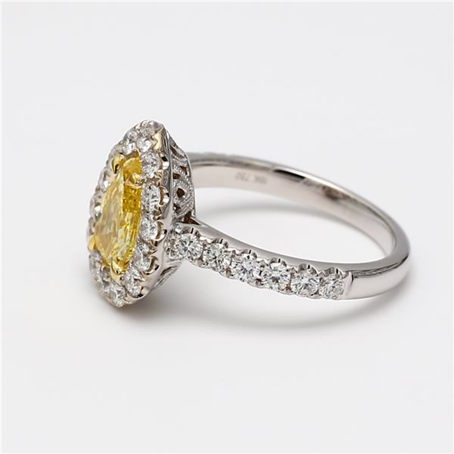 GIA Certified Natural Yellow Pear and White Diamond 1.90 Carat TW Gold Ring