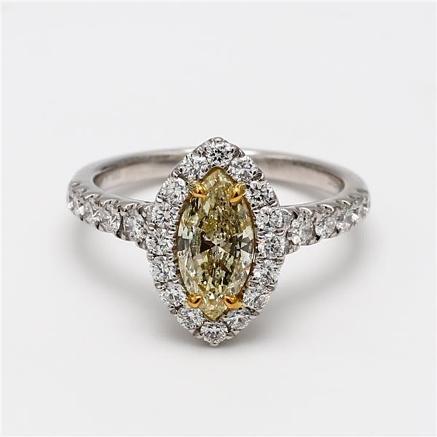GIA Certified Natural Yellow Marquise and White Diamond 1.71 Carat TW Plat Ring
