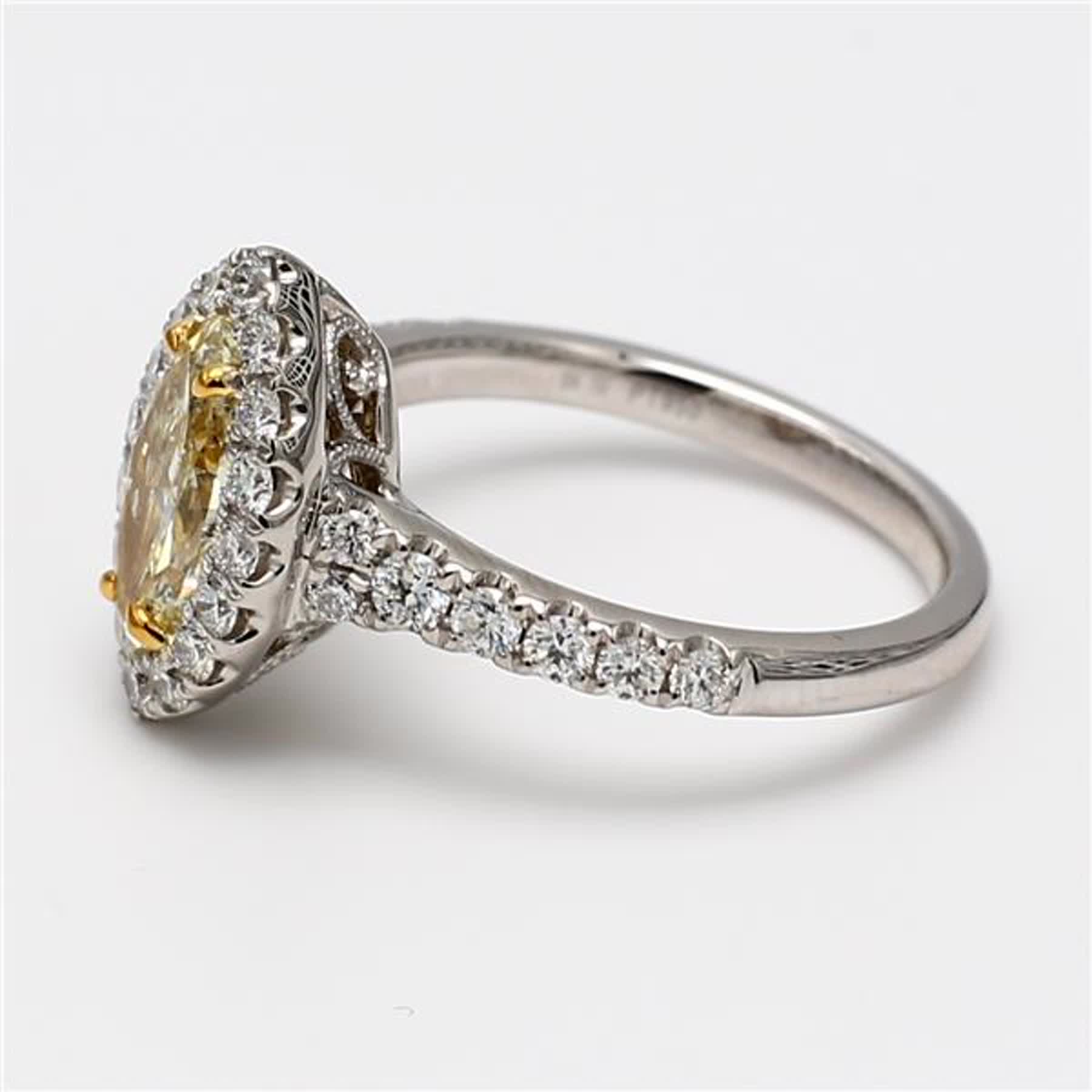 GIA Certified Natural Yellow Marquise and White Diamond 1.71 Carat TW Plat Ring