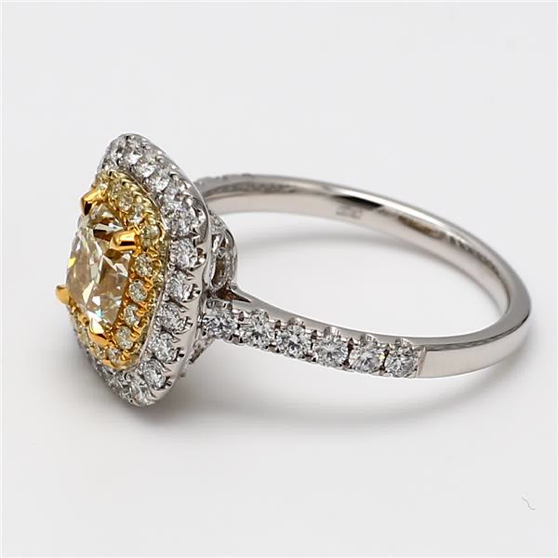 GIA Certified Natural Yellow Cushion and White Diamond 1.95 Carat TW Gold Ring