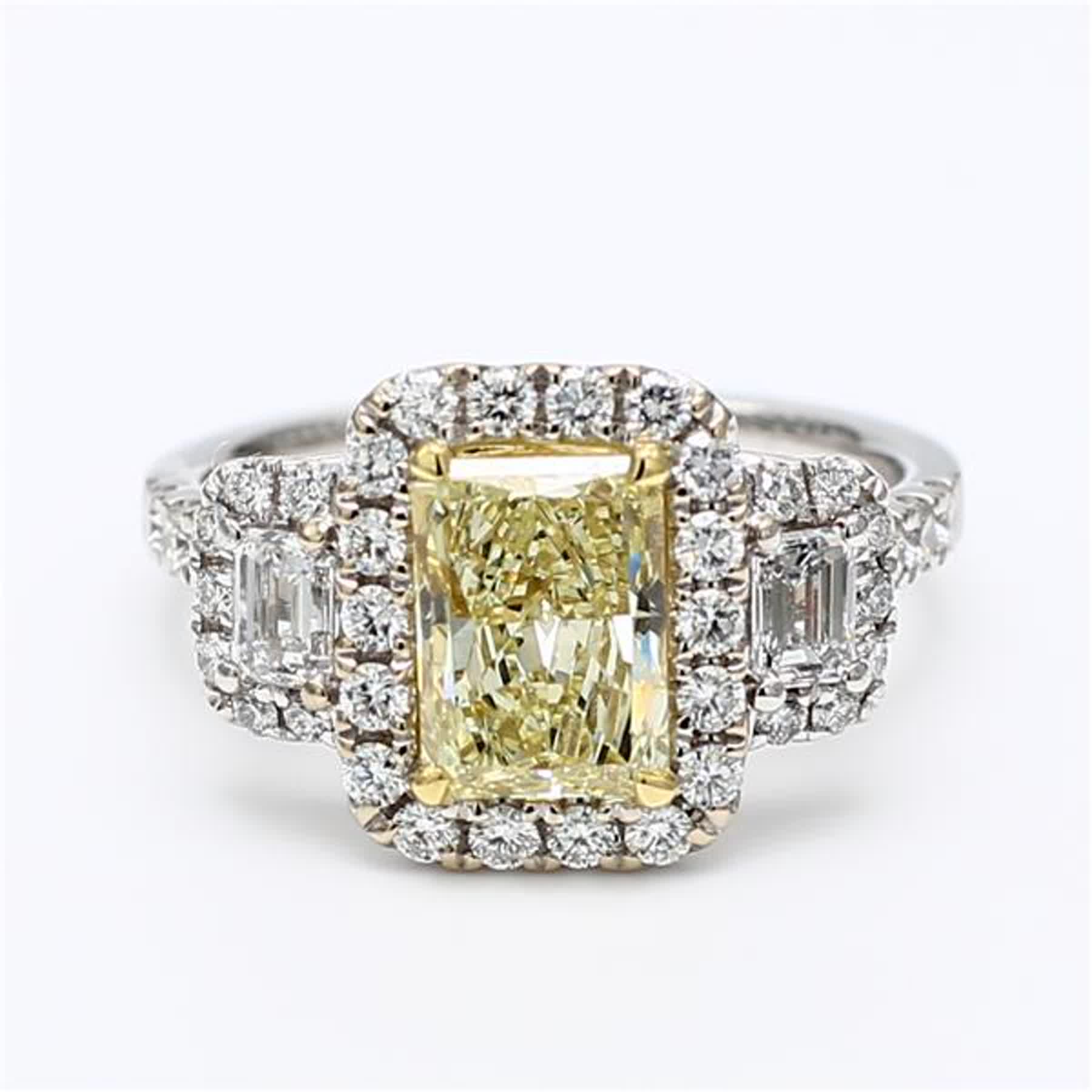 GIA Certified Natural Yellow Cushion and White Diamond 2.87 Carat TW Gold Ring