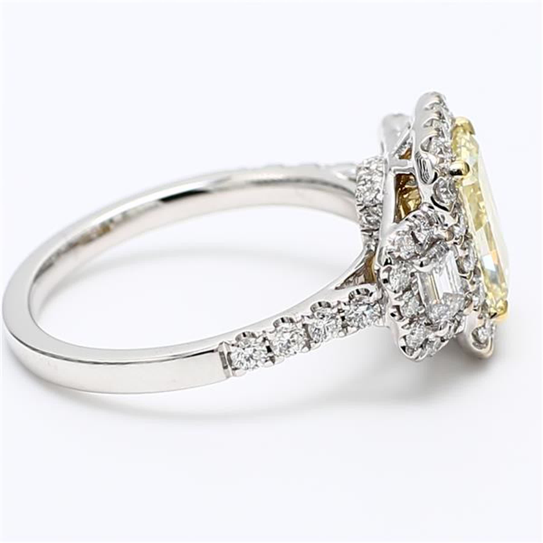 GIA Certified Natural Yellow Cushion and White Diamond 2.87 Carat TW Gold Ring