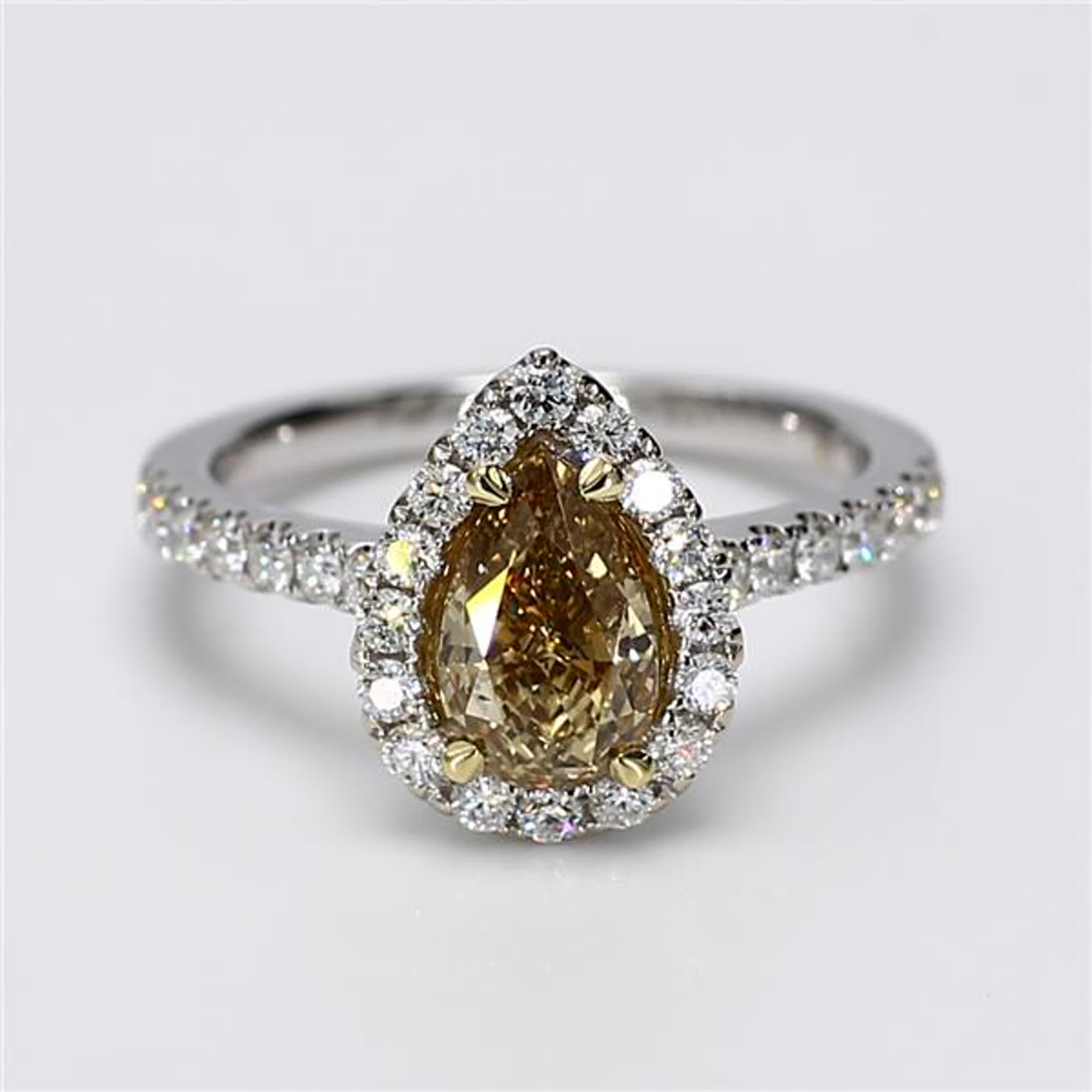 GIA Certified Natural Yellow Pear and White Diamond 1.69 Carat TW Gold Ring