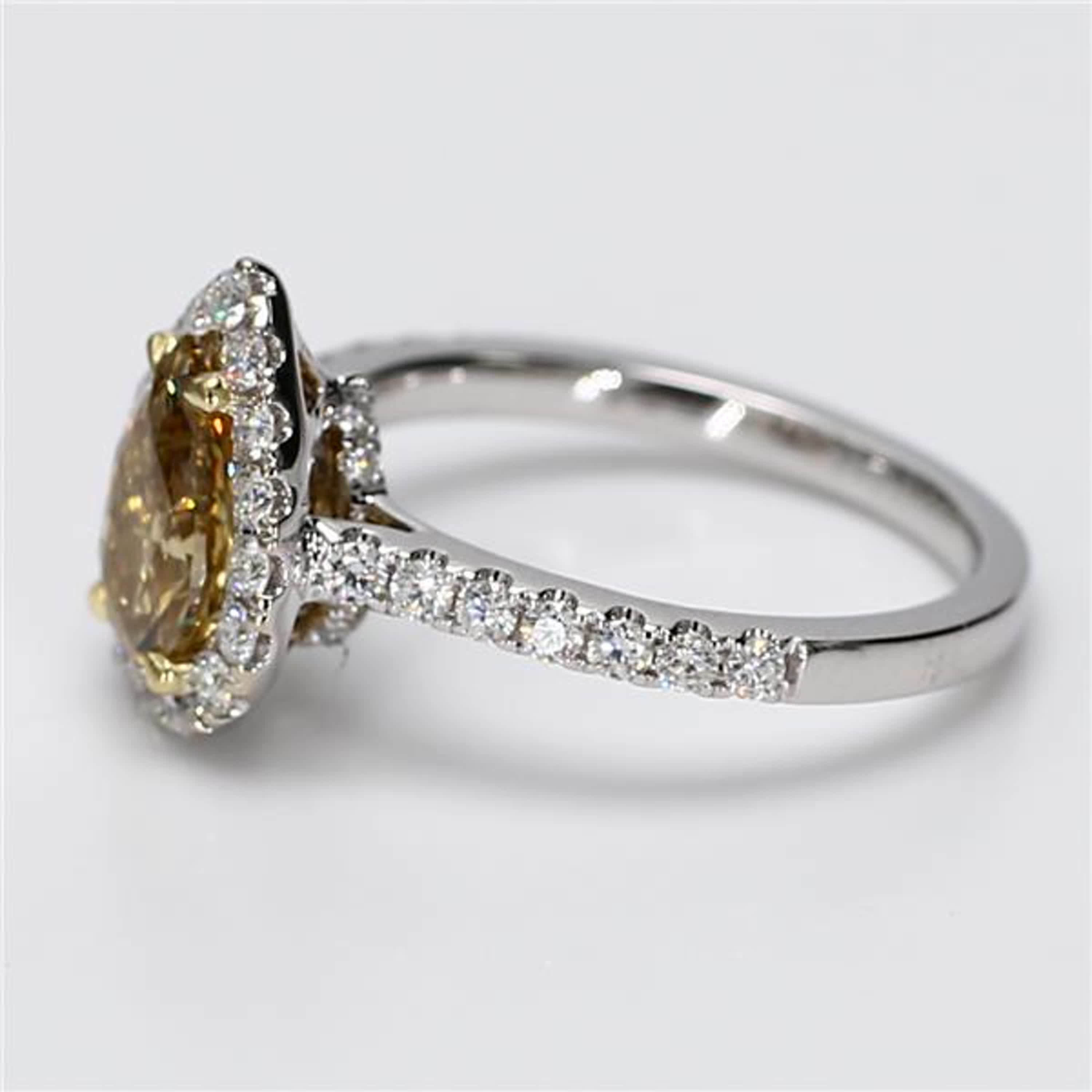 GIA Certified Natural Yellow Pear and White Diamond 1.69 Carat TW Gold Ring