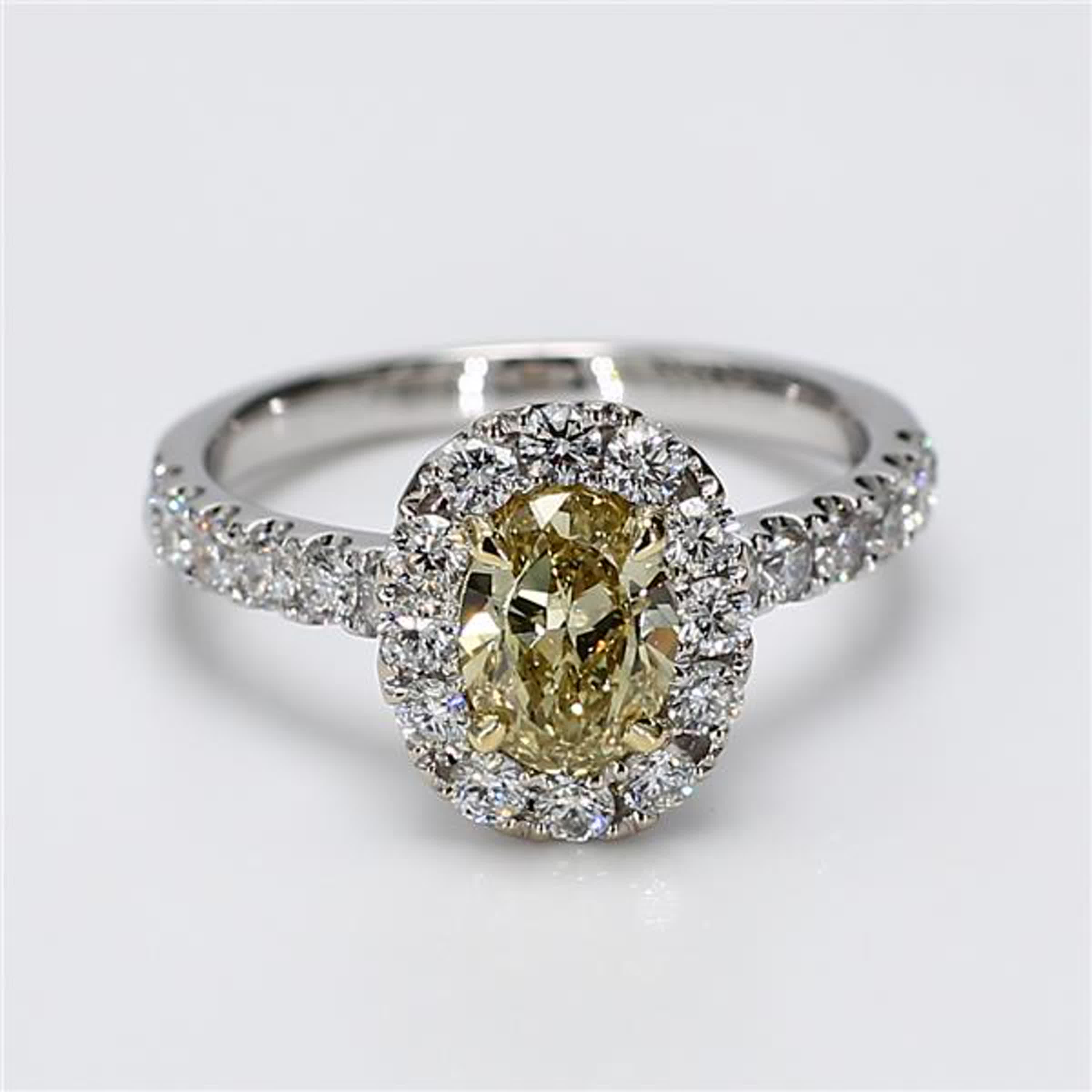 GIA Certified Natural Yellow Oval and White Diamond 1.81 Carat TW Gold Ring