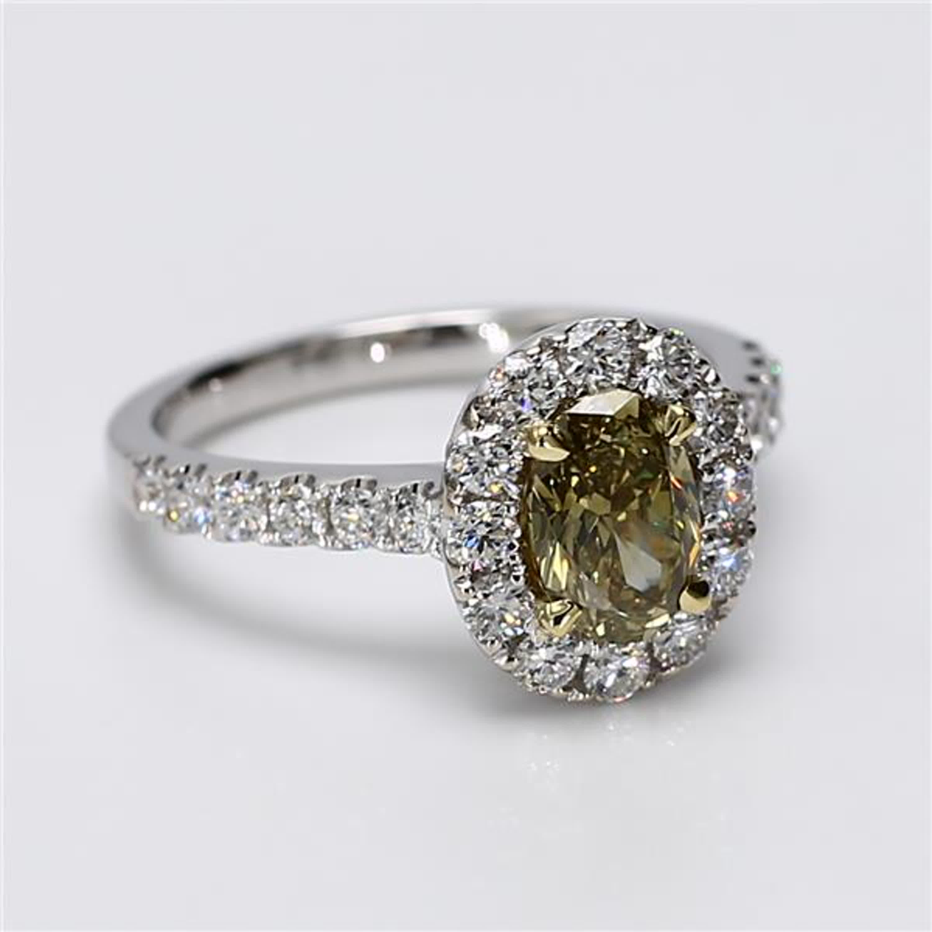 GIA Certified Natural Yellow Oval and White Diamond 1.78 Carat TW Gold Ring