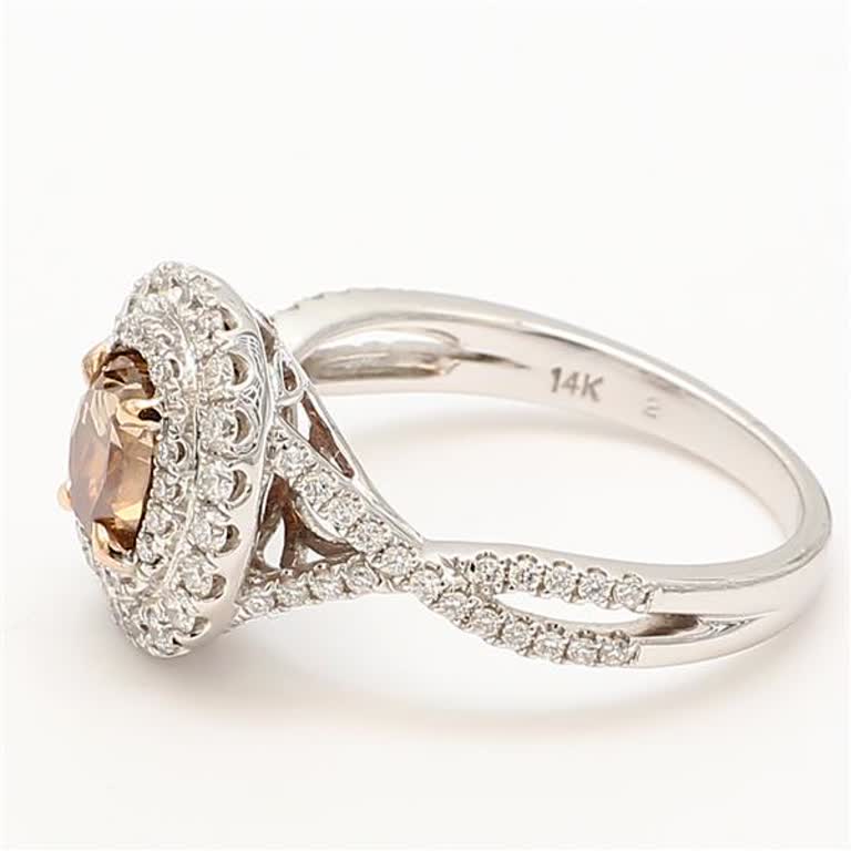 Natural Brown Oval and White Diamond 1.69 Carat TW Gold Cocktail Ring