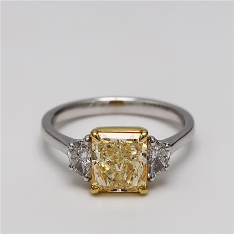 GIA Certified Natural Yellow Radiant and White Diamond 2.38 Carat TW Plat Ring
