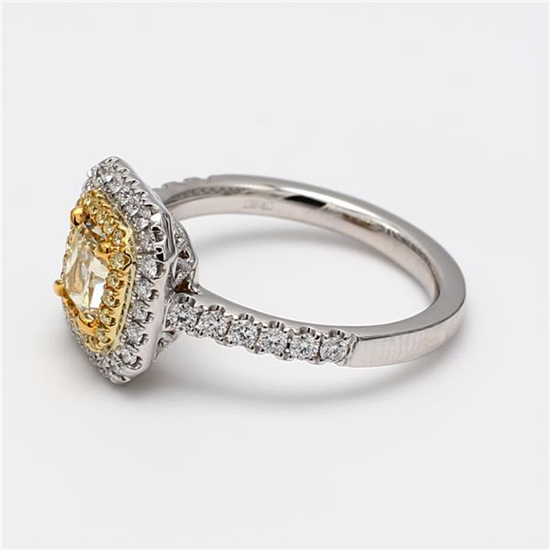 GIA Certified Natural Yellow Radiant and White Diamond 1.54 Carat TW Plat Ring