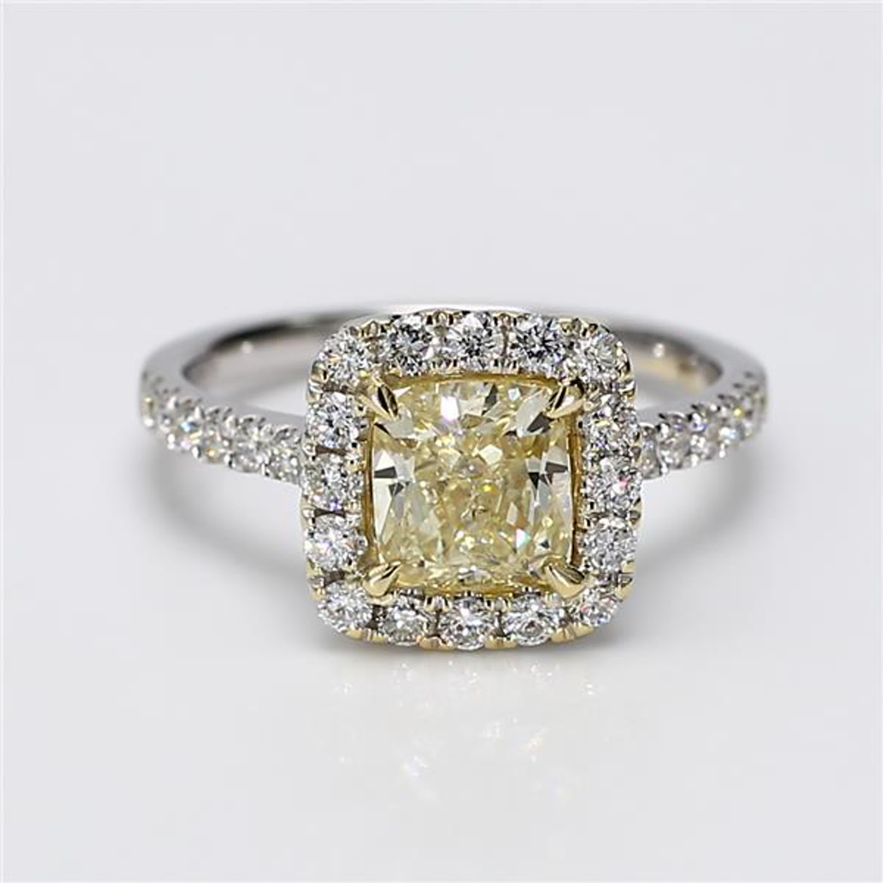 GIA Certified Natural Yellow Cushion and White Diamond 2.18 Carat TW Gold Ring