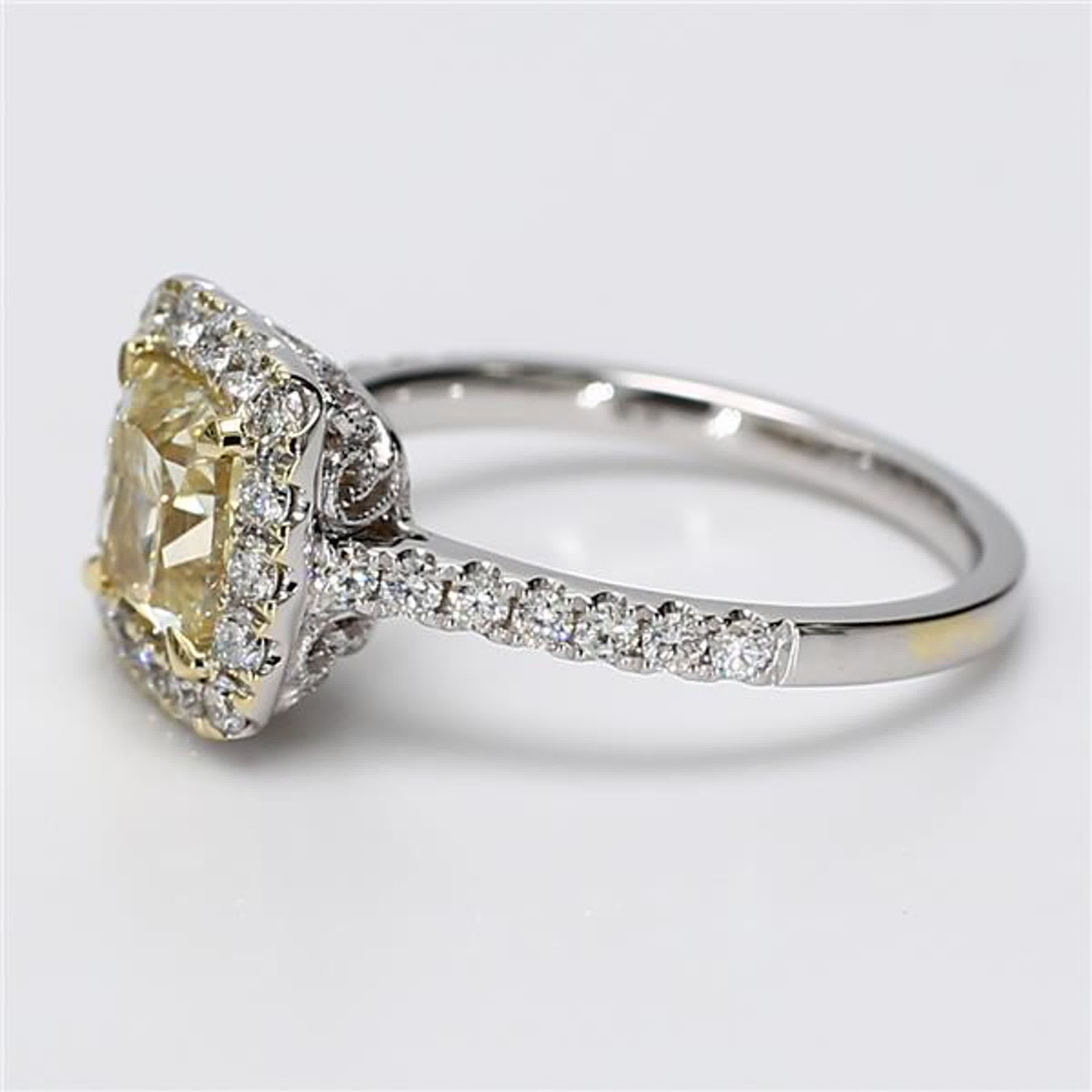 GIA Certified Natural Yellow Cushion and White Diamond 2.18 Carat TW Gold Ring