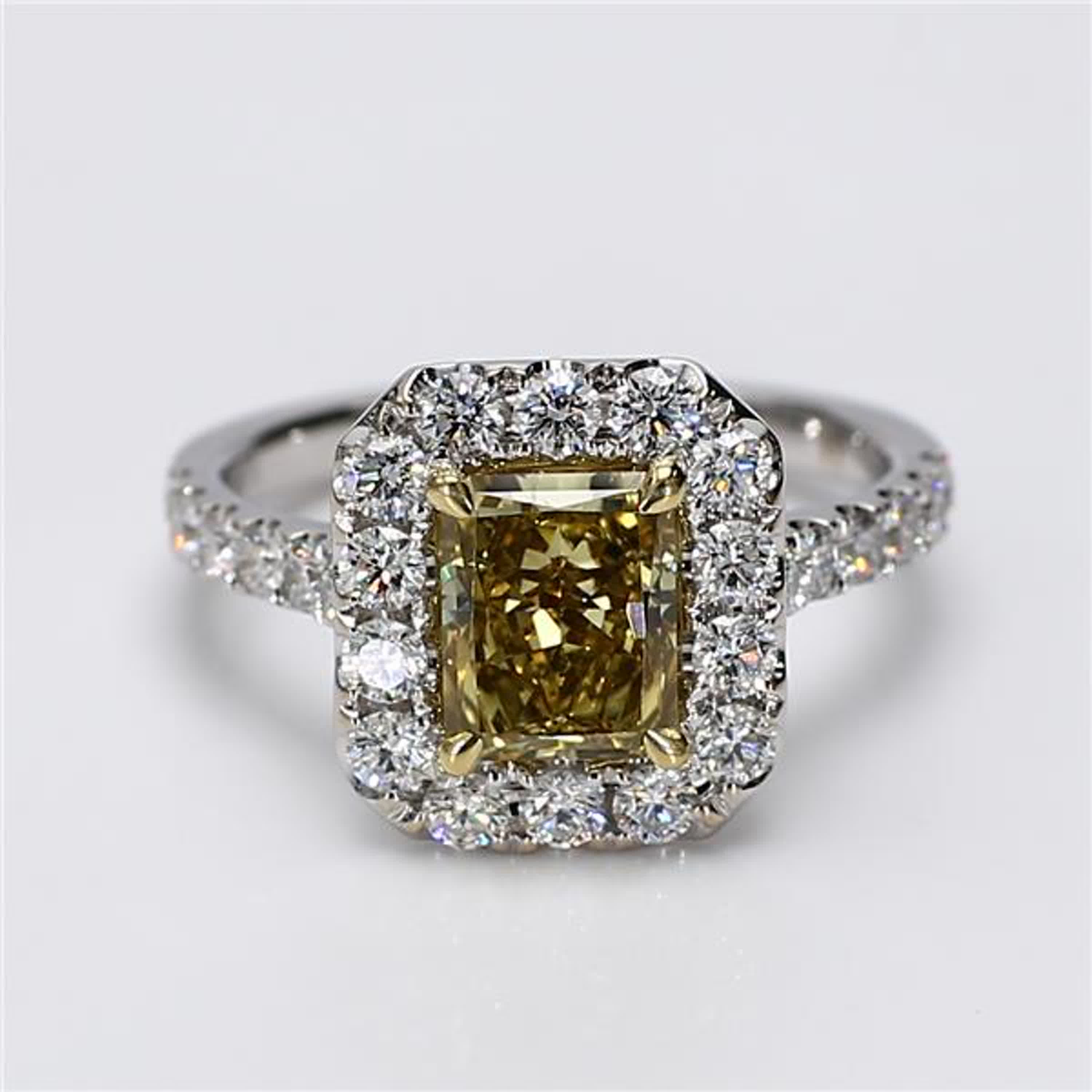 GIA Certified Natural Yellow Radiant and White Diamond 2.49 Carat TW Gold Ring