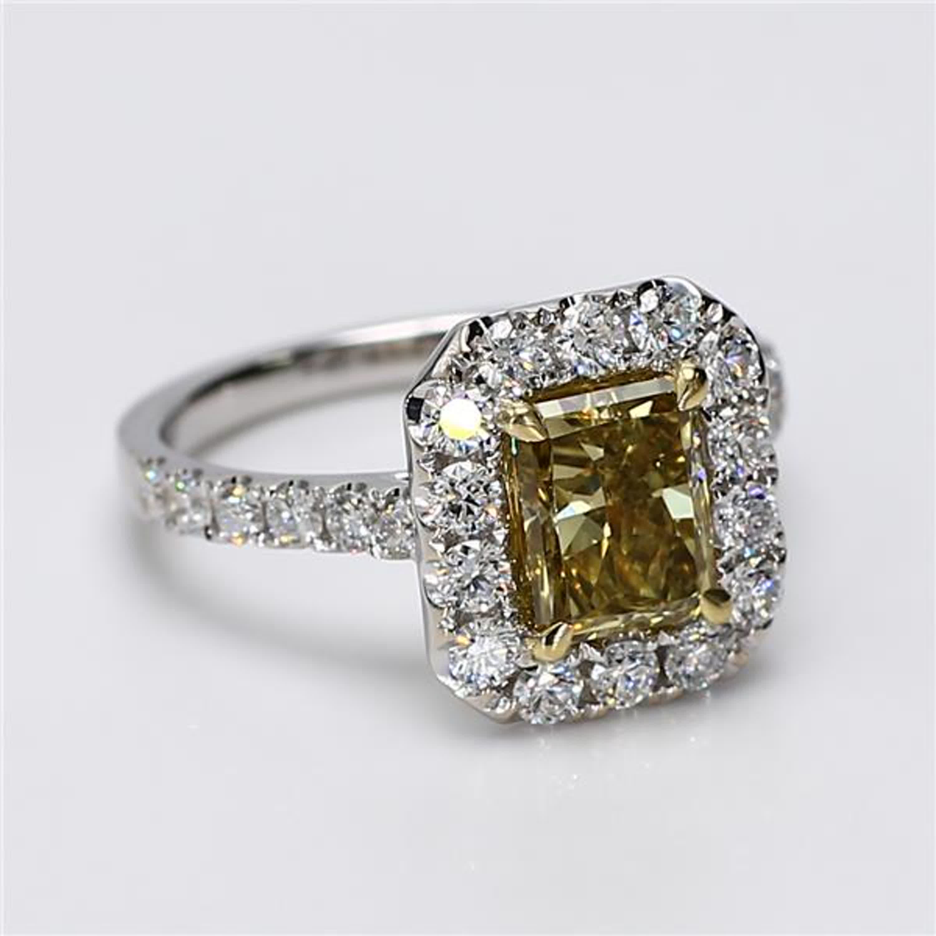 GIA Certified Natural Yellow Radiant and White Diamond 2.49 Carat TW Gold Ring