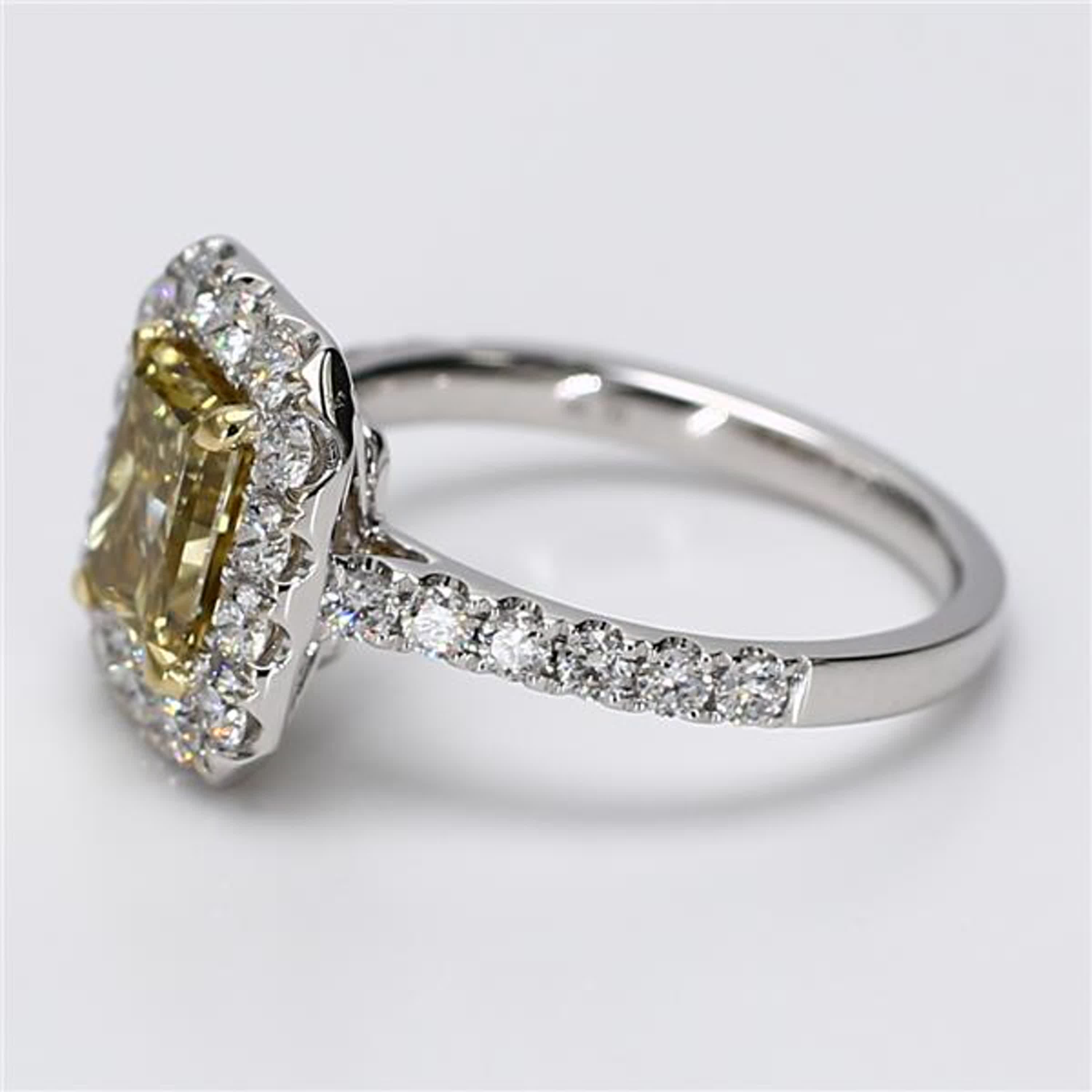 GIA Certified Natural Yellow Radiant and White Diamond 2.49 Carat TW Gold Ring