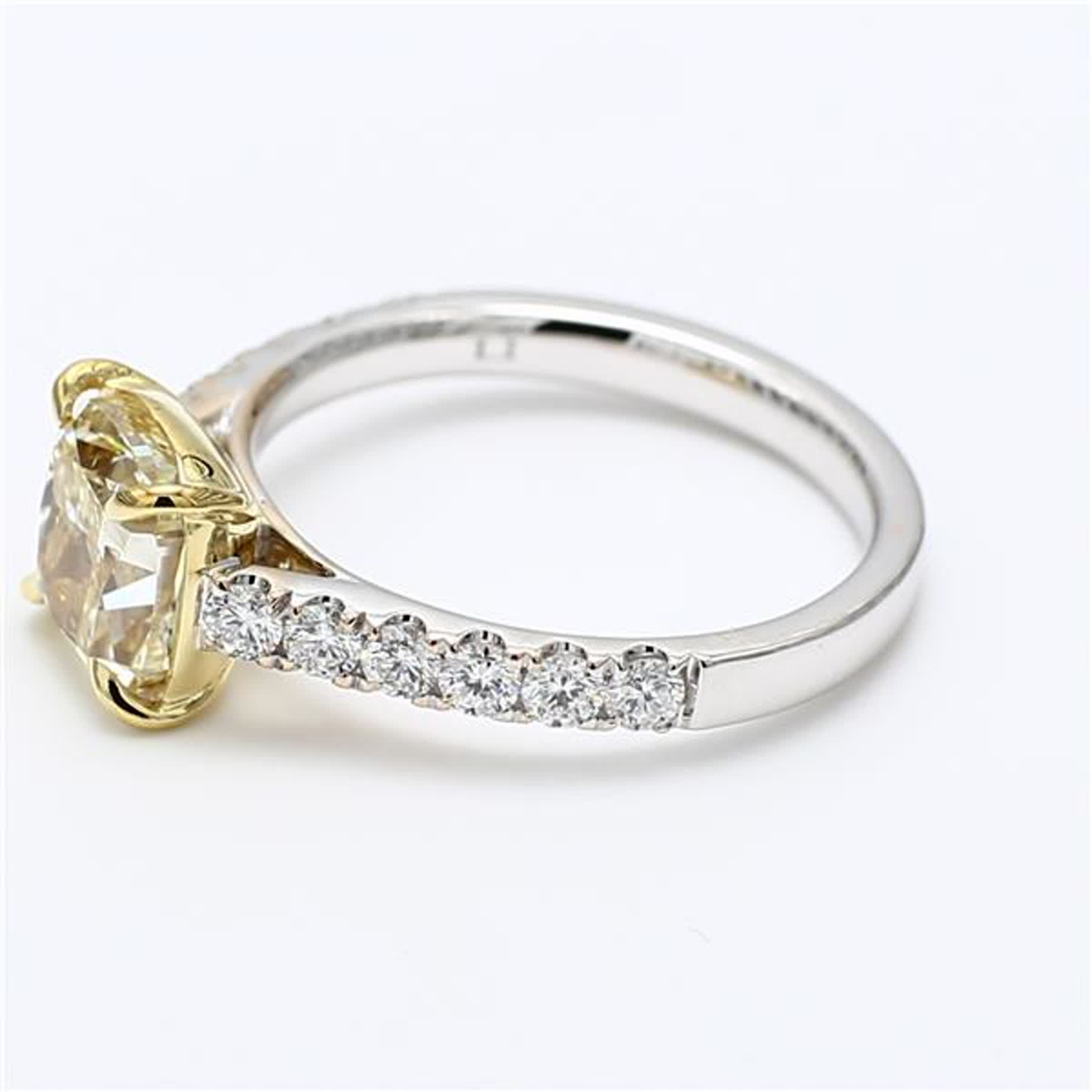 GIA Certified Natural Yellow Radiant and White Diamond 2.69 Carat TW Gold Ring