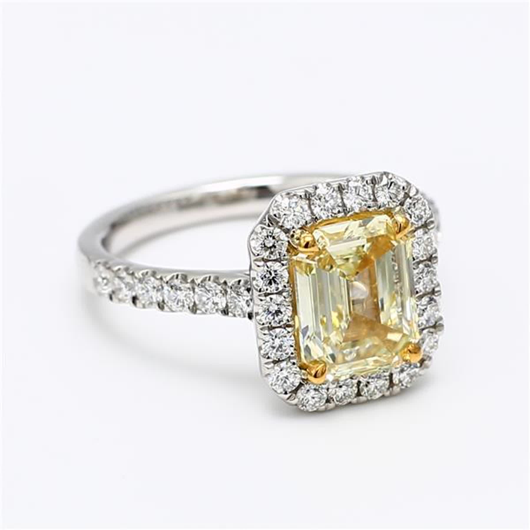 GIA Certified Natural Yellow Asscher and White Diamond 2.77 Carat TW Plat Ring