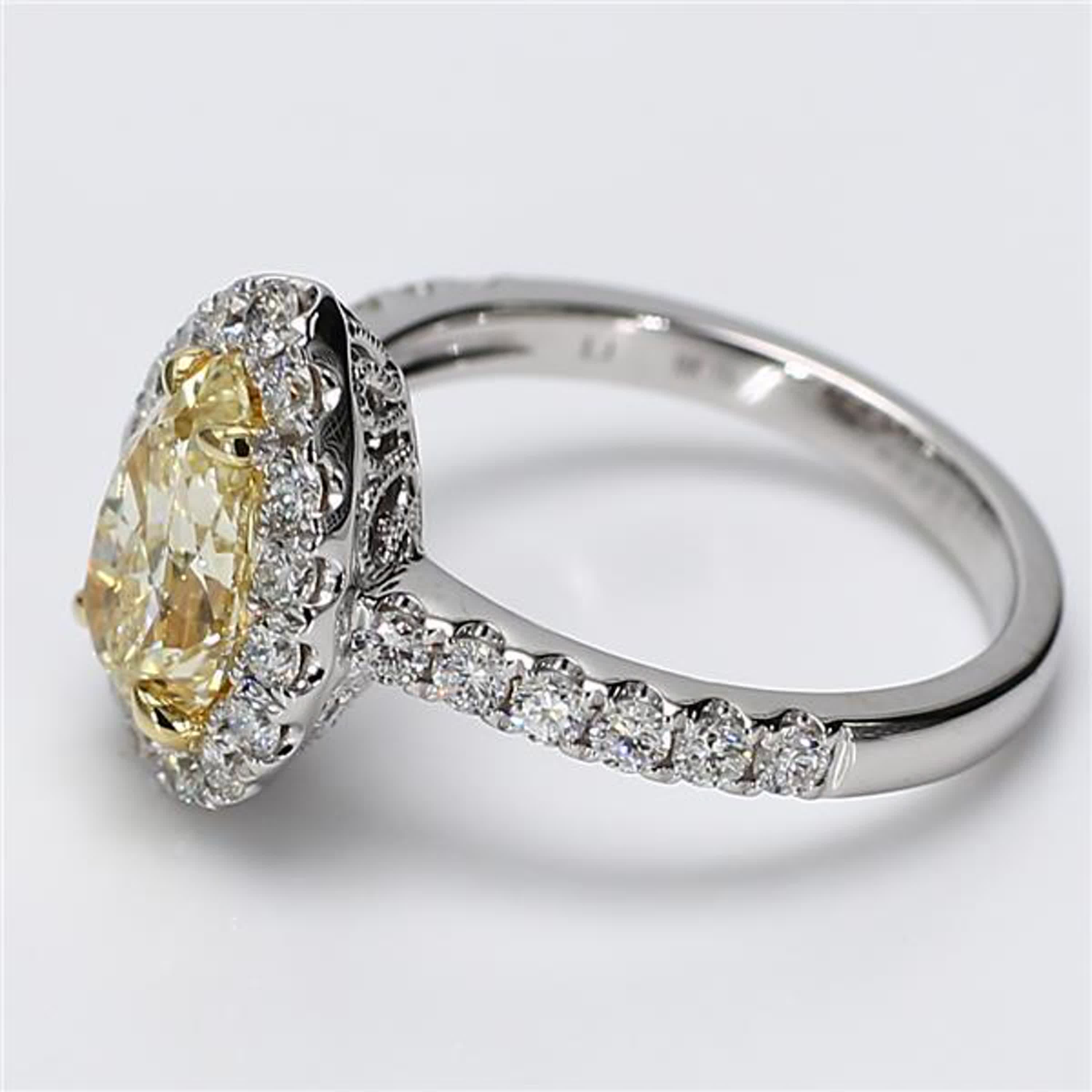 GIA Certified Natural Yellow Pear and White Diamond 2.86 Carat TW Gold Ring