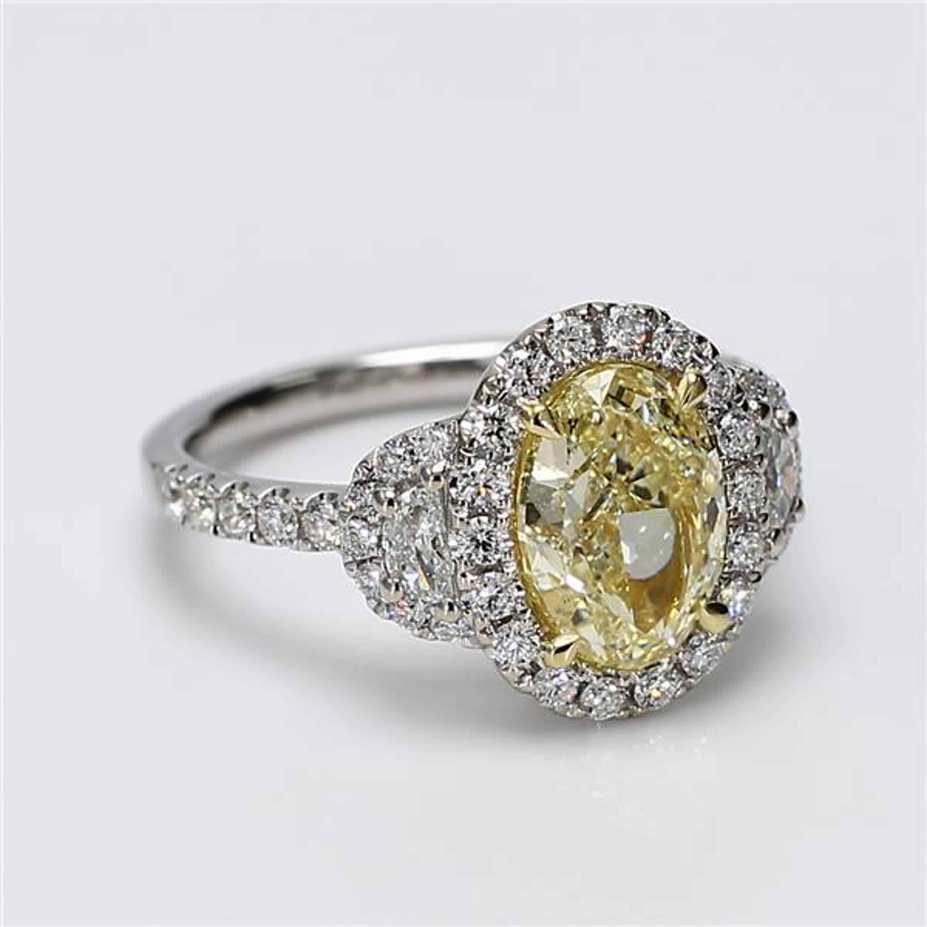 GIA Certified Natural Yellow Oval and White Diamond 2.87 Carat TW Gold Ring