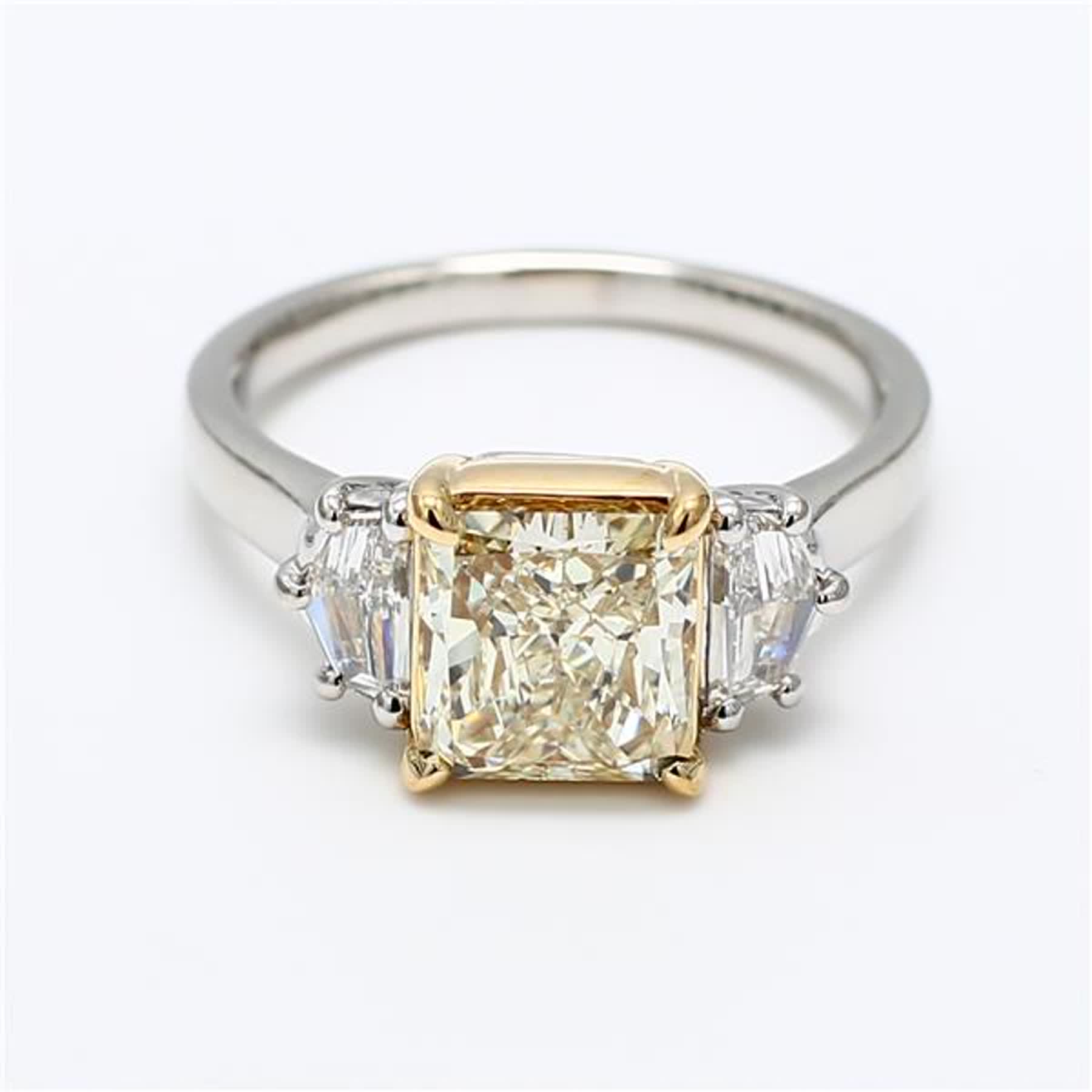 GIA Certified Natural Yellow Radiant and White Diamond 2.72 Carat TW Plat Ring