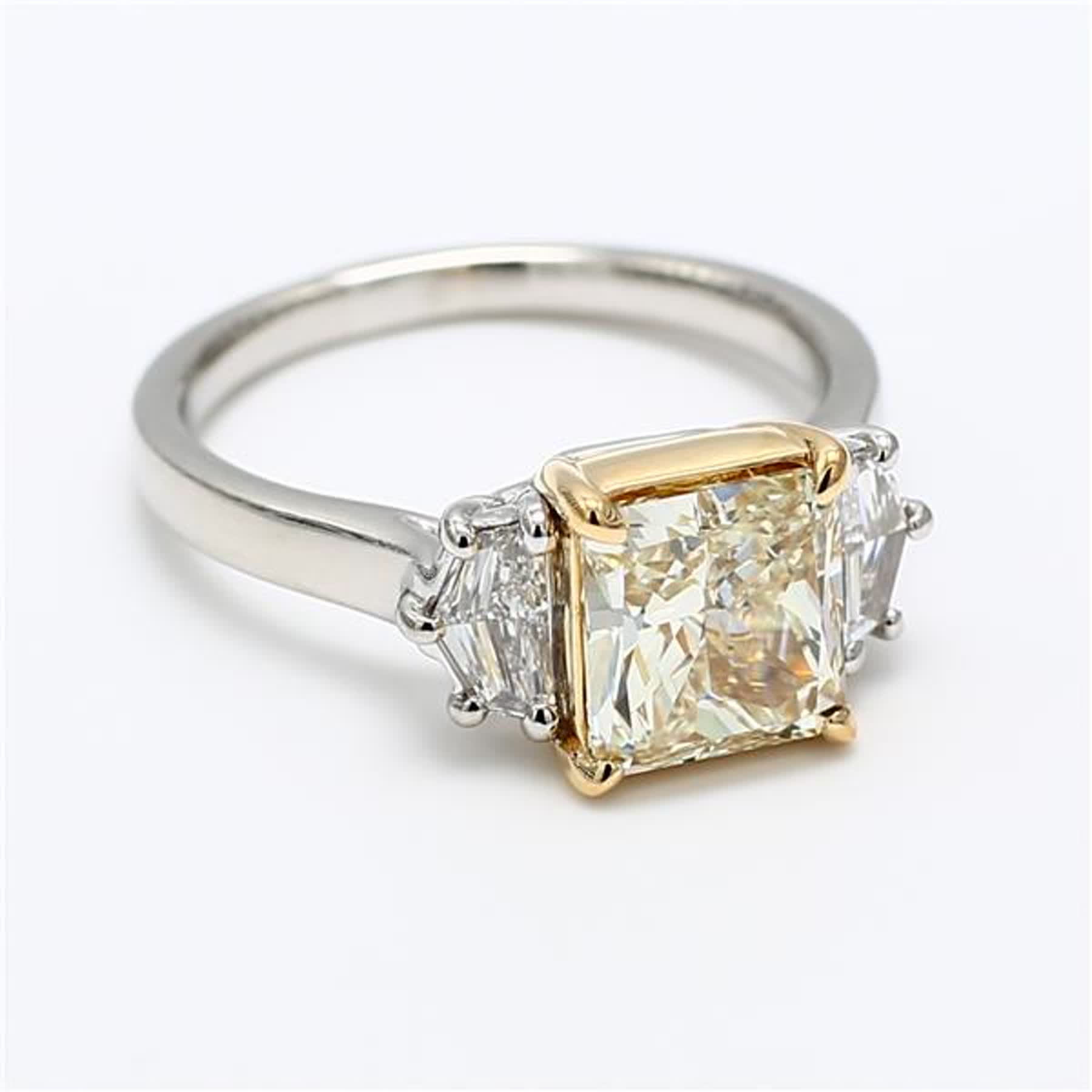 GIA Certified Natural Yellow Radiant and White Diamond 2.72 Carat TW Plat Ring