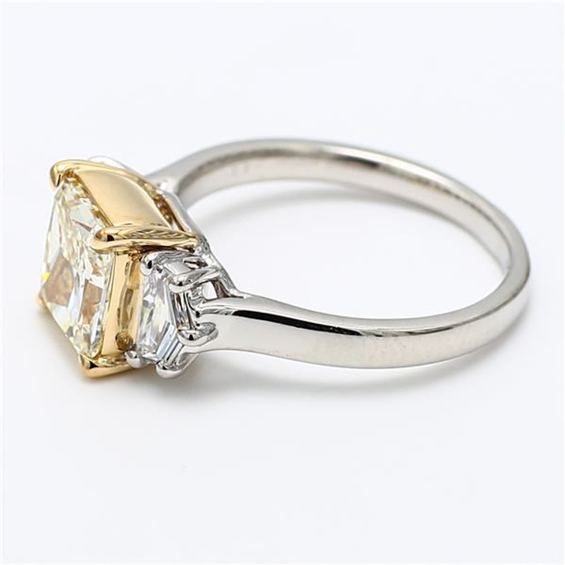 GIA Certified Natural Yellow Radiant and White Diamond 2.72 Carat TW Plat Ring