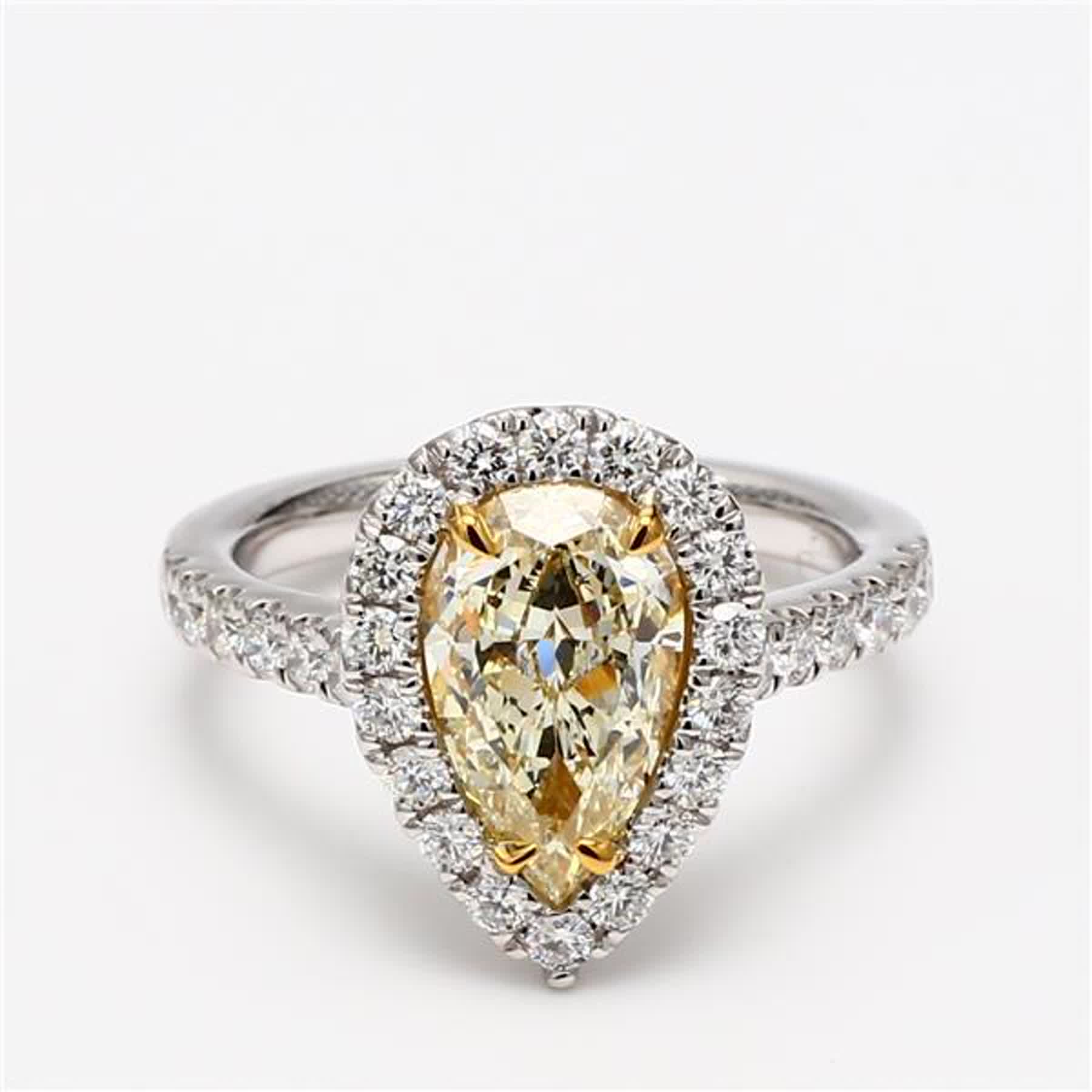 GIA Certified Natural Yellow Pear and White Diamond 2.77 Carat TW Platinum Ring