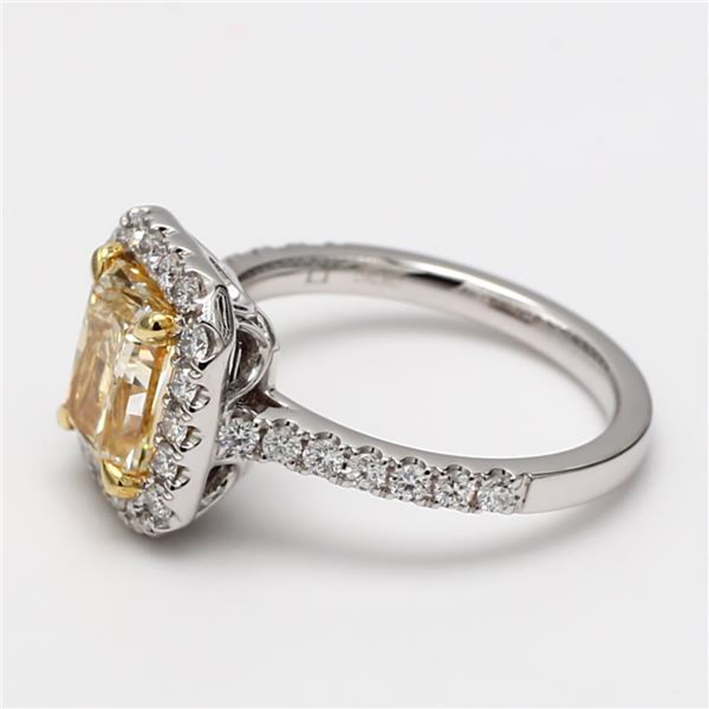 GIA Certified Natural Yellow Radiant and White Diamond 2.96 Carat TW Plat Ring
