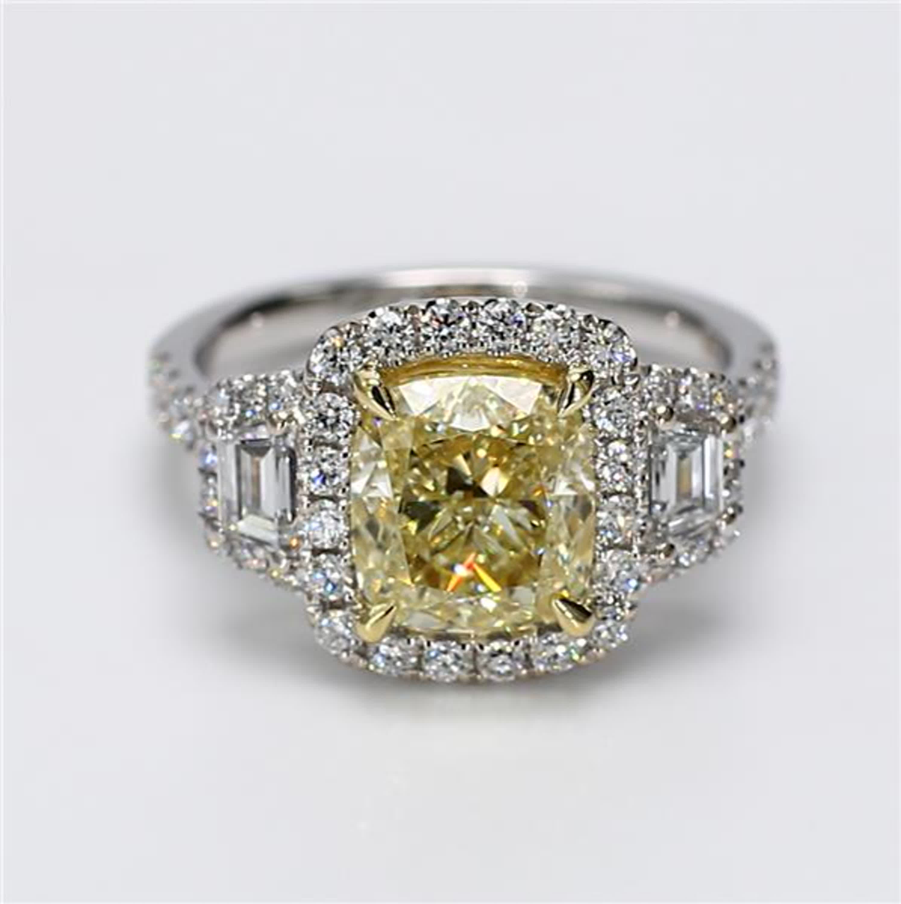 GIA Certified Natural Yellow Cushion and White Diamond 4.02 Carat TW Gold Ring