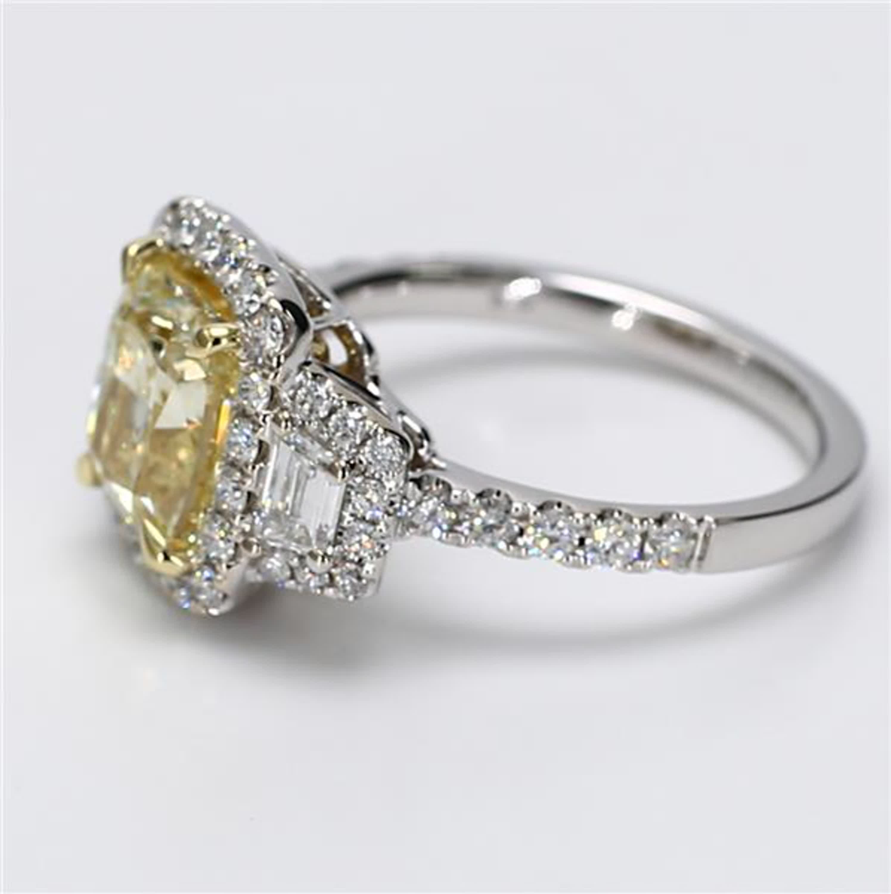GIA Certified Natural Yellow Cushion and White Diamond 4.02 Carat TW Gold Ring