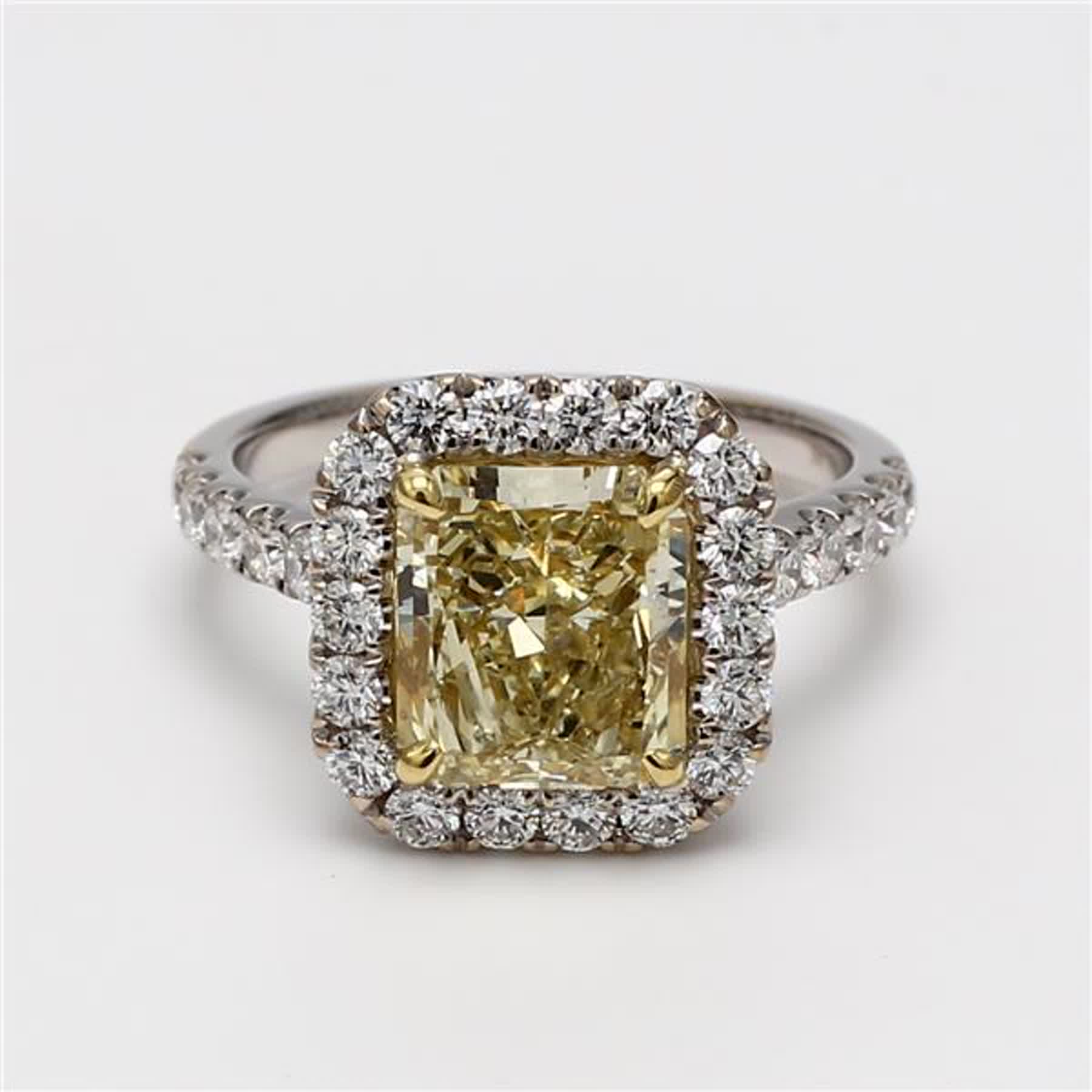 GIA Certified Natural Yellow Radiant and White Diamond 4.13 Carat TW Gold Ring