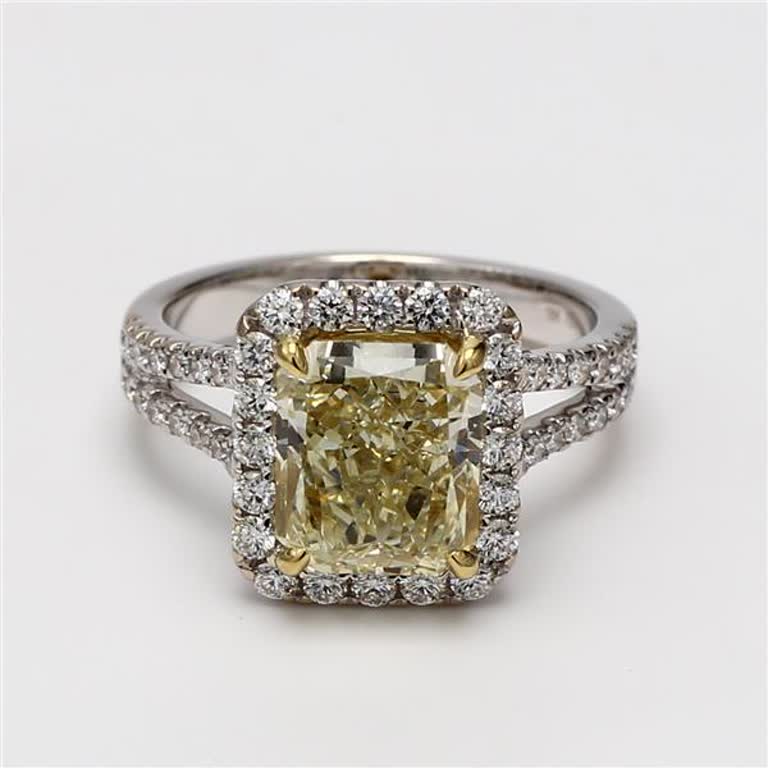 GIA Certified Natural Yellow Radiant and White Diamond 4.04 Carat TW Gold Ring