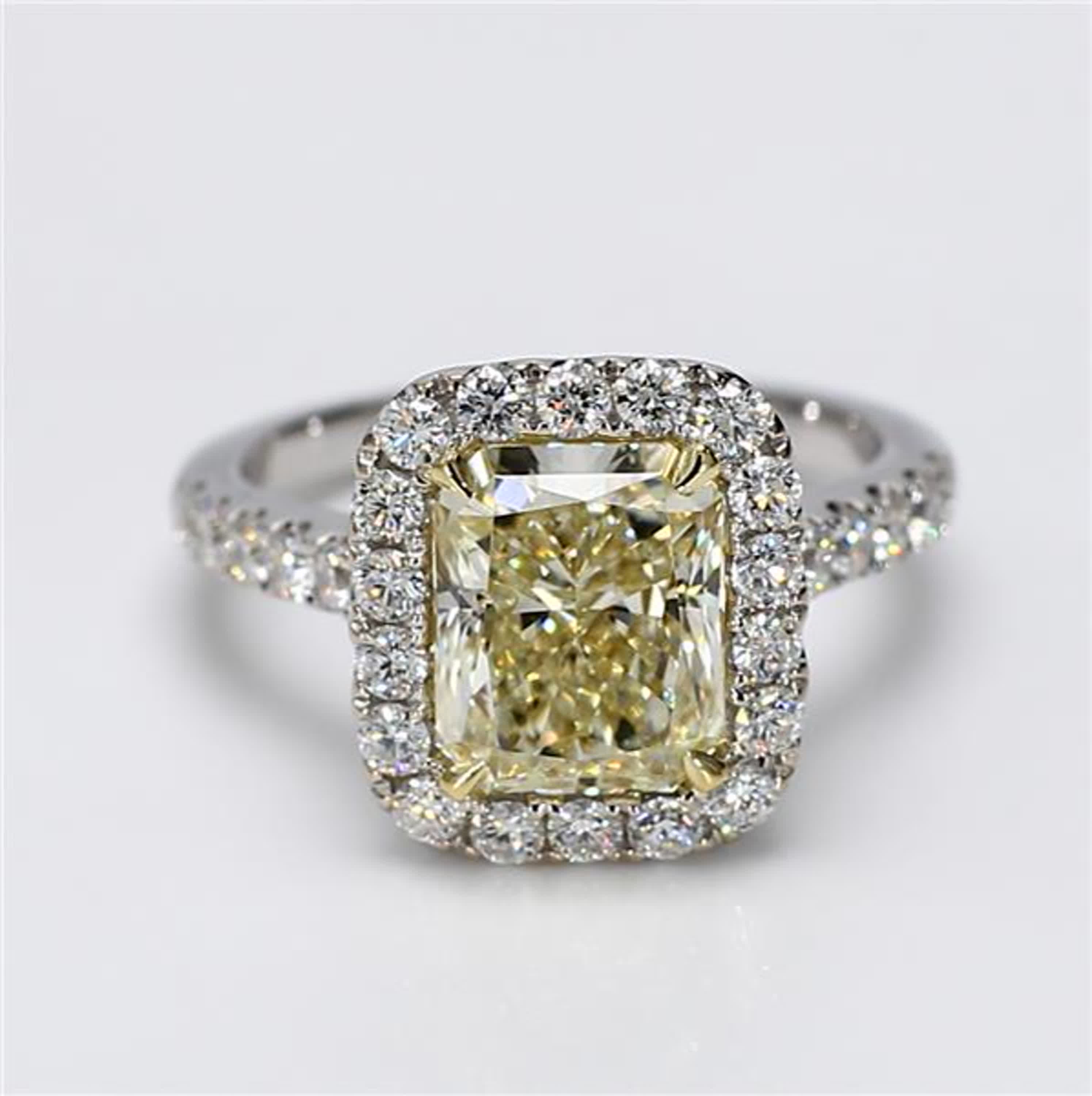 GIA Certified Natural Yellow Radiant and White Diamond 3.91 Carat TW Gold Ring