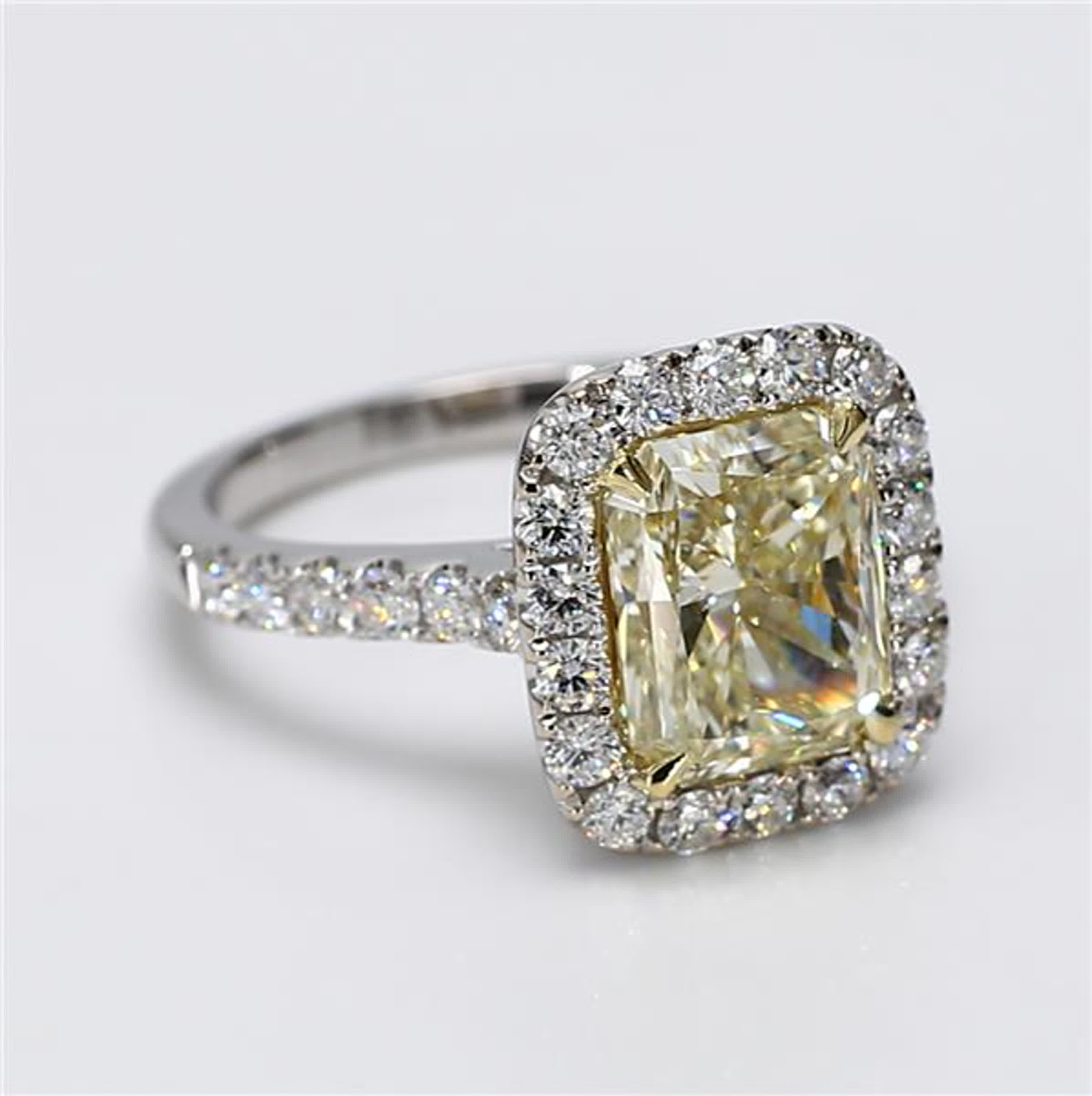 GIA Certified Natural Yellow Radiant and White Diamond 3.91 Carat TW Gold Ring