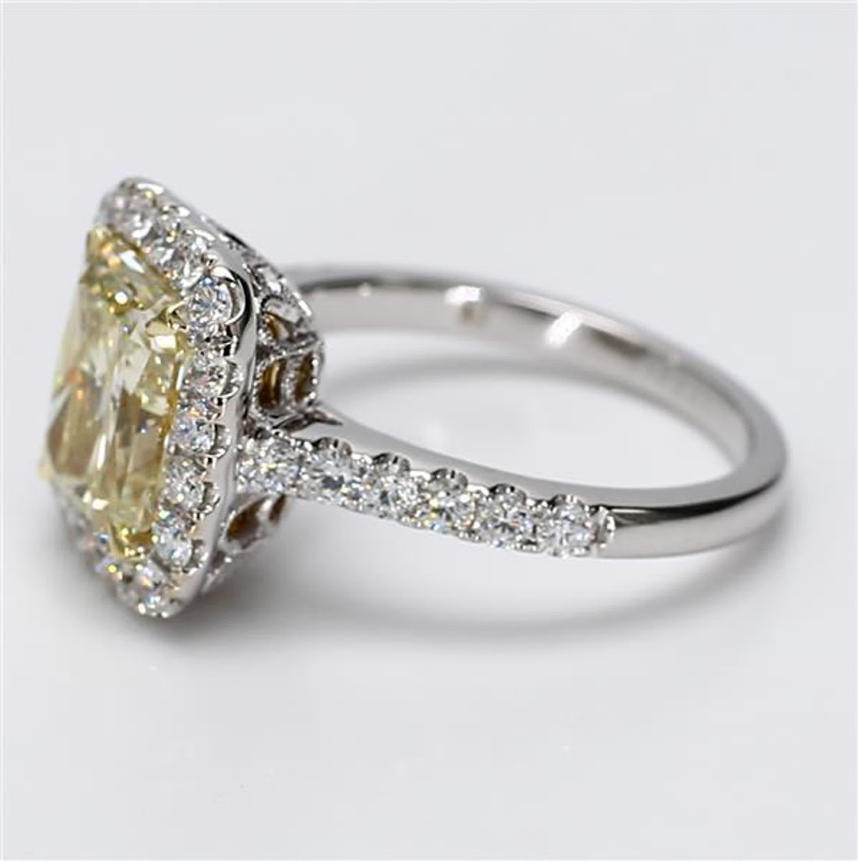 GIA Certified Natural Yellow Radiant and White Diamond 3.91 Carat TW Gold Ring