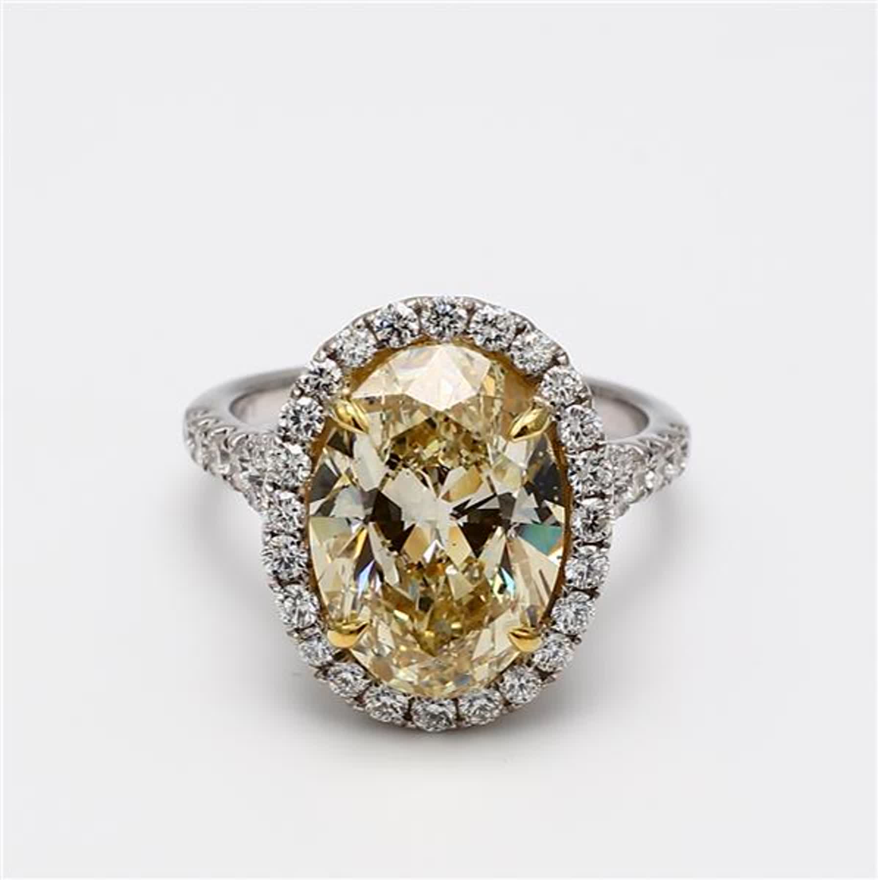 GIA Certified Natural Yellow Oval and White Diamond 6.36 Carat TW Gold Ring