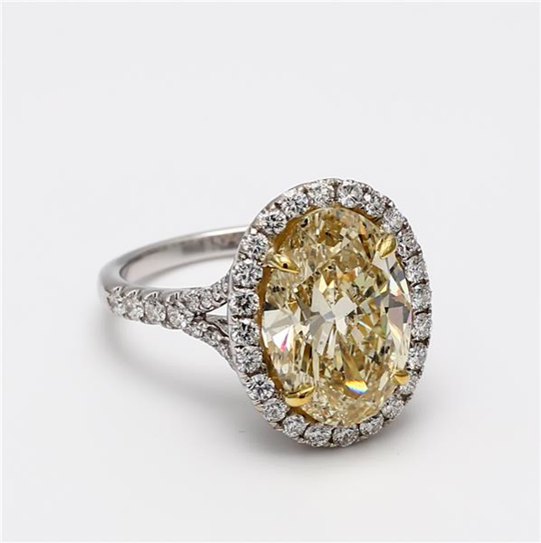 GIA Certified Natural Yellow Oval and White Diamond 6.36 Carat TW Gold Ring