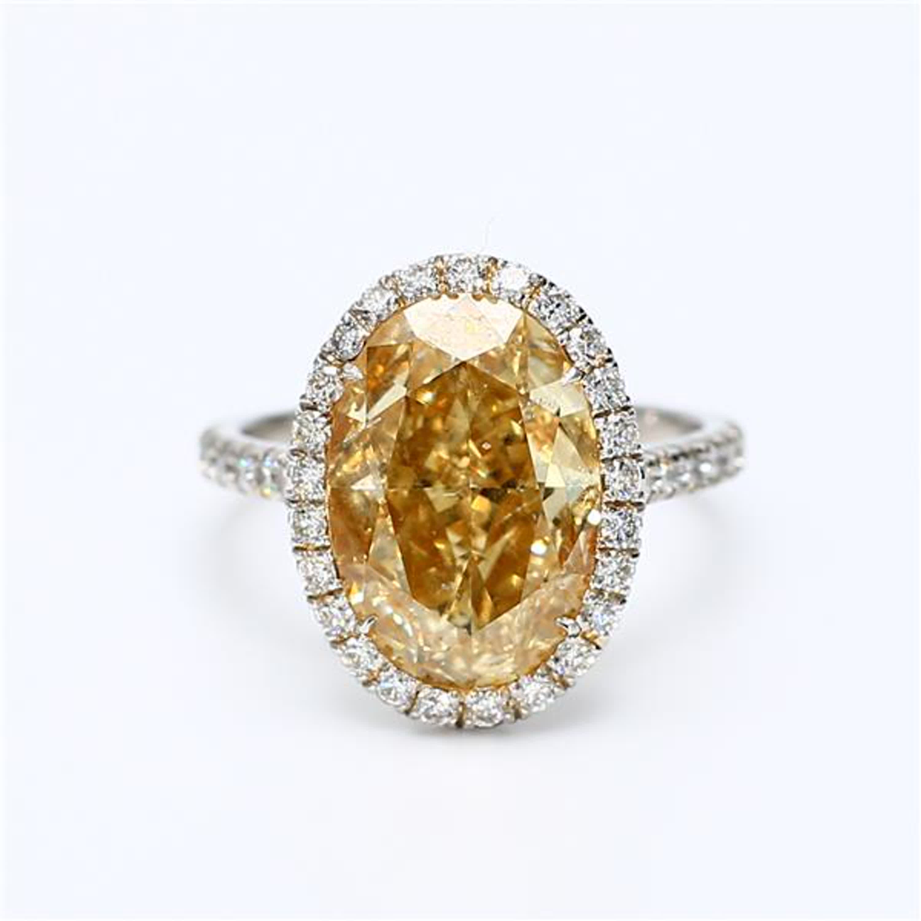 GIA Certified Natural Yellow Oval and White Diamond 5.68 Carat TW Platinum Ring