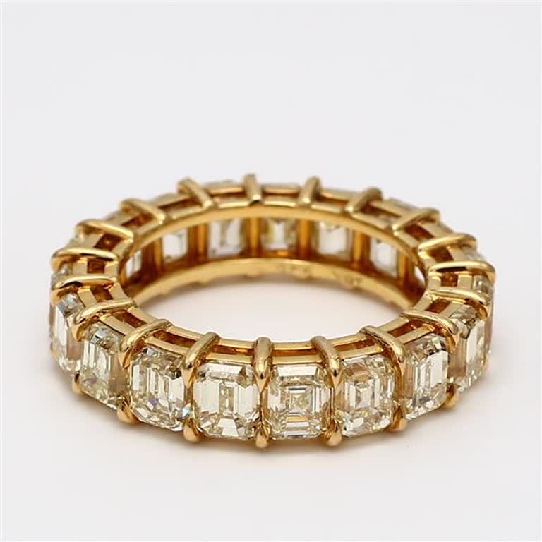 Natural Yellow Emerald Cut Diamond 10.07 Carat TW Yellow Gold Eternity Band